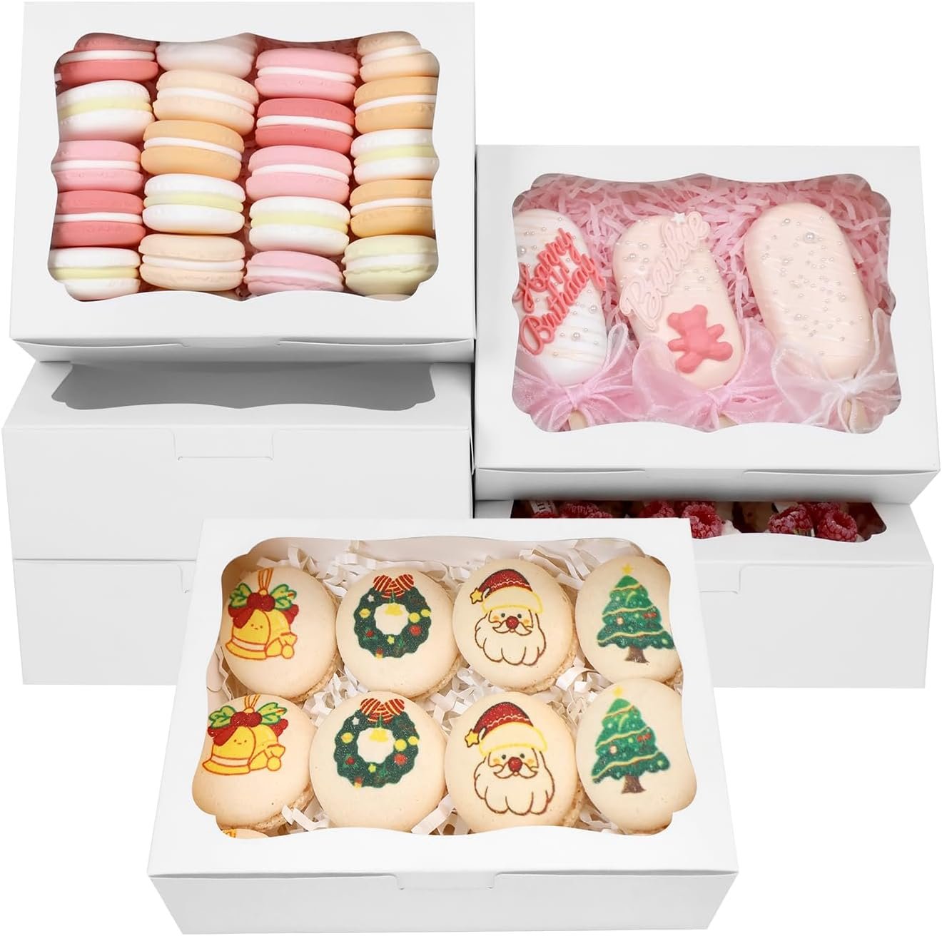 20pcs 8x6x2.5 Inch White Bakery Boxes Cookie Boxes with Window Treat Boxes Dessert Boxes for Cookie,Pastry,Macaron,Donut,Muffins,Chocolate,Cupcake and Candy Gift Giving
