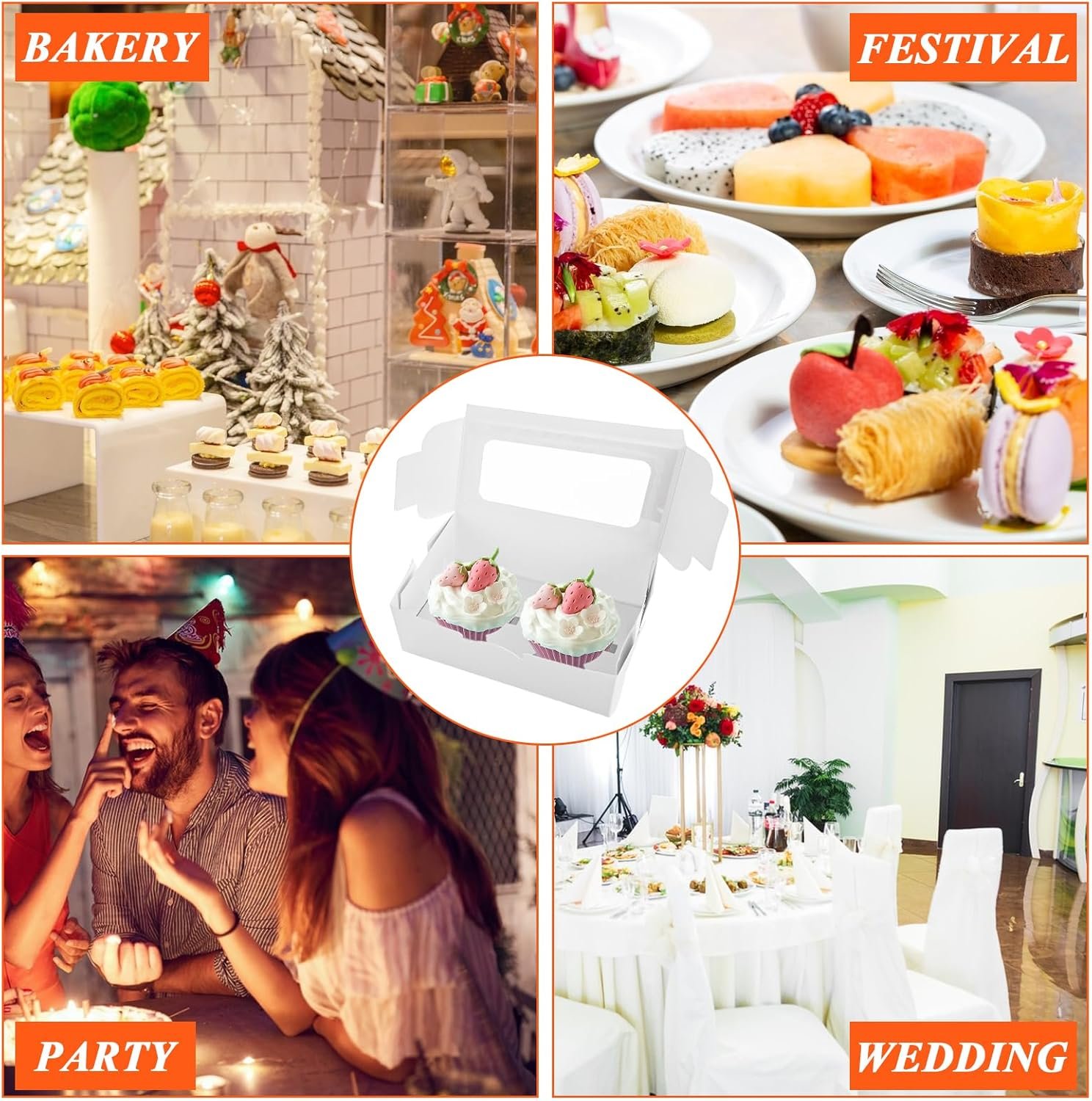 Wholesale 100-Pack White 2-Cupcake Boxes with Clear Window Lids Reusable Cardboard Containers Bulk for Transport Storage Factory