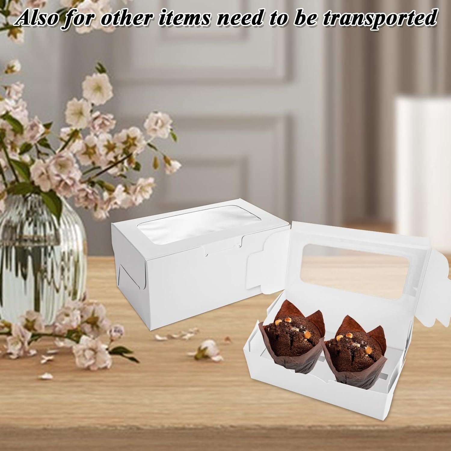Wholesale 100-Pack White 2-Cupcake Boxes with Clear Window Lids Reusable Cardboard Containers Bulk for Transport Storage Factory