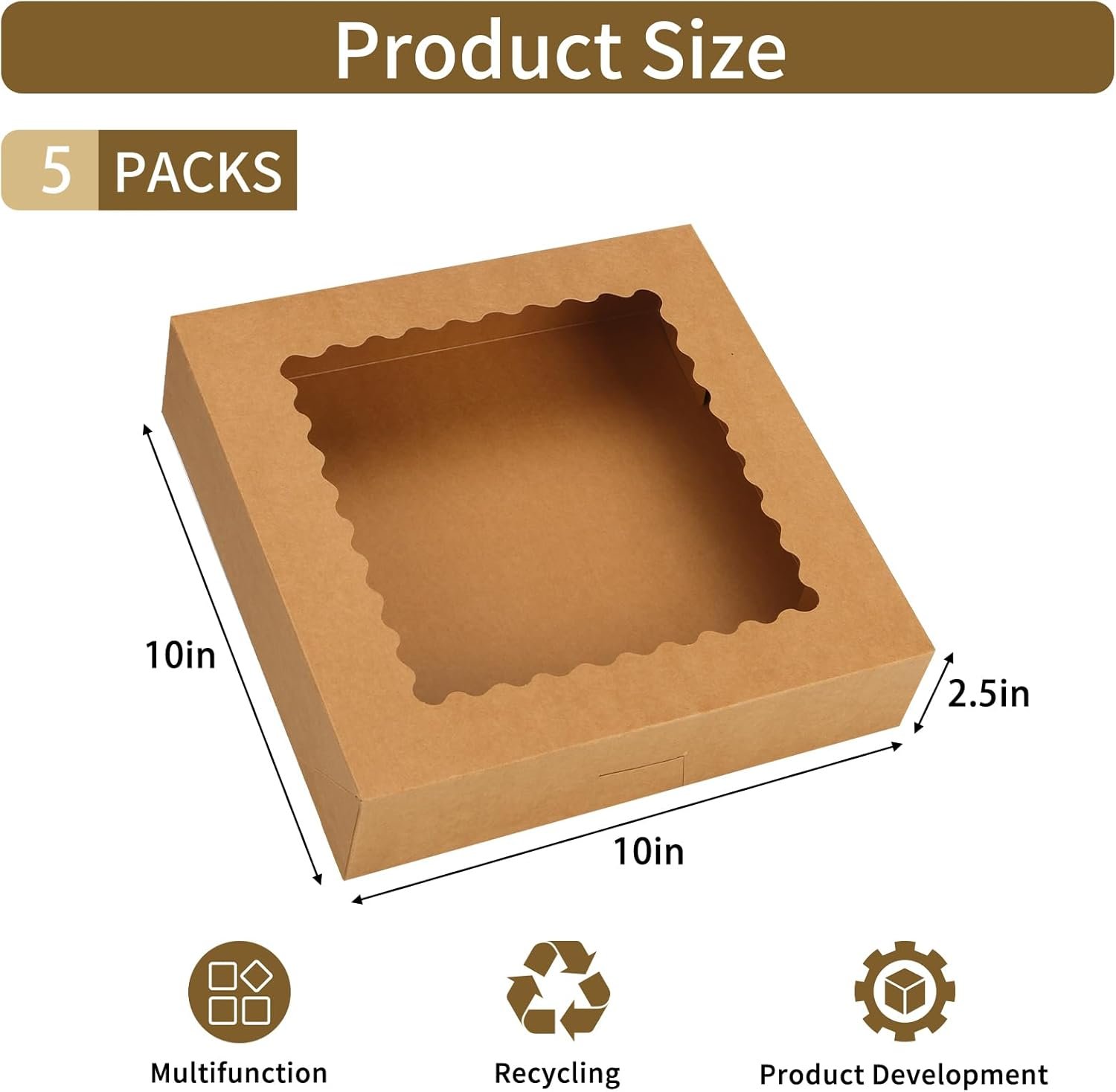 Wholesale 5pcs 10x10x2.5 Inch Auto-Popup Brown Bakery Boxes with Window for Pies Desserts Donuts Muffins Factory