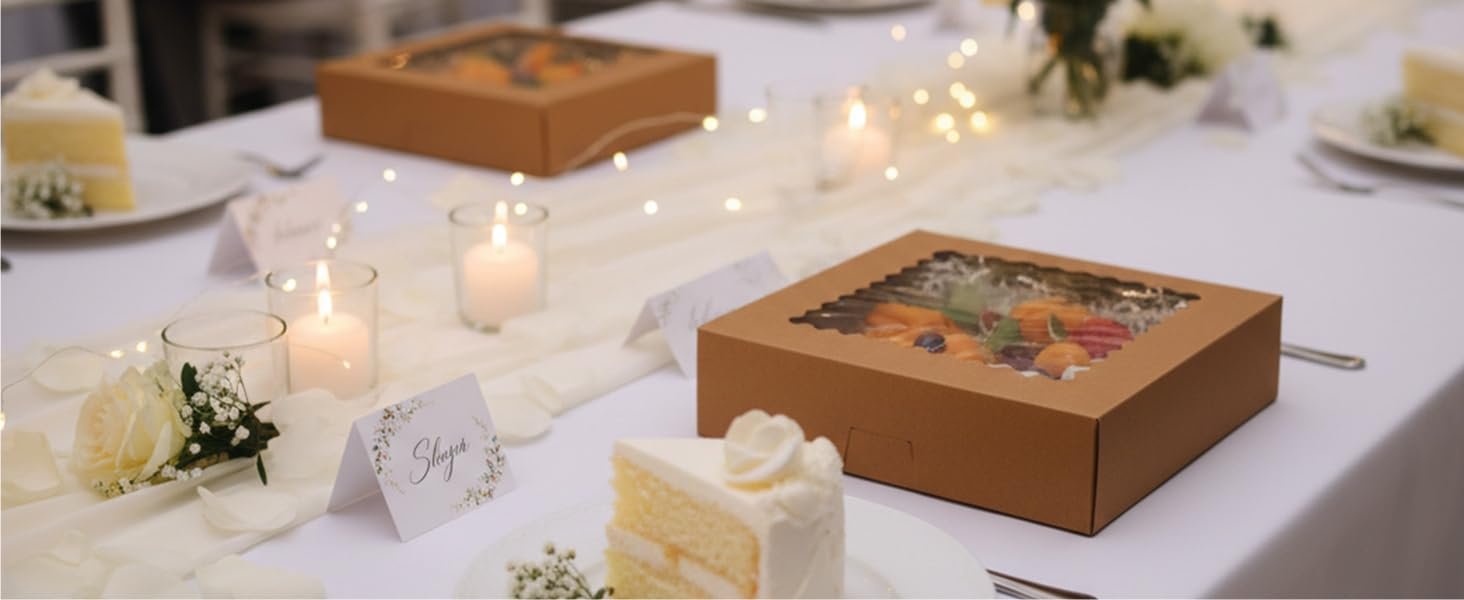 Wholesale 5pcs 10x10x2.5 Inch Auto-Popup Brown Bakery Boxes with Window for Pies Desserts Donuts Muffins Factory