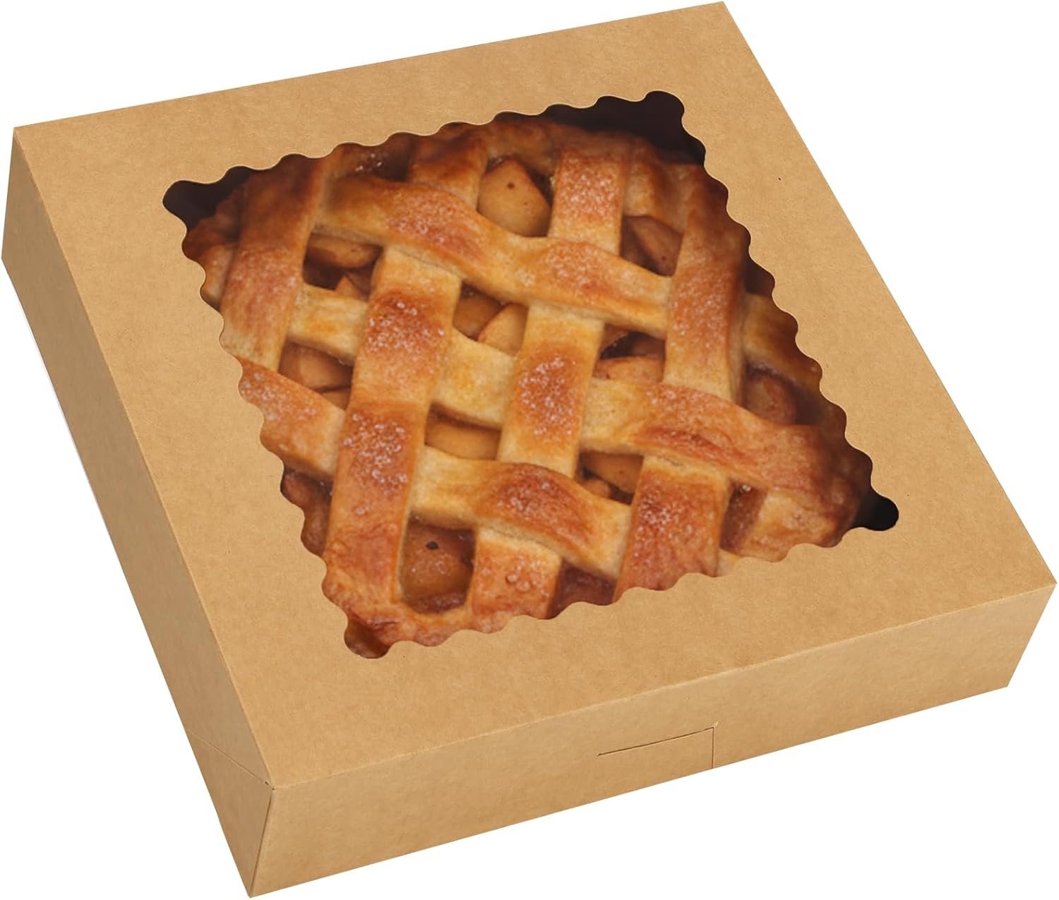 Moretoes 5pcs Pie Boxes, 10x10x2.5 Bakery Boxes with Window, Auto-Popup Brown Bakery Boxes for Pies, for Dessert, Donuts, Muffins