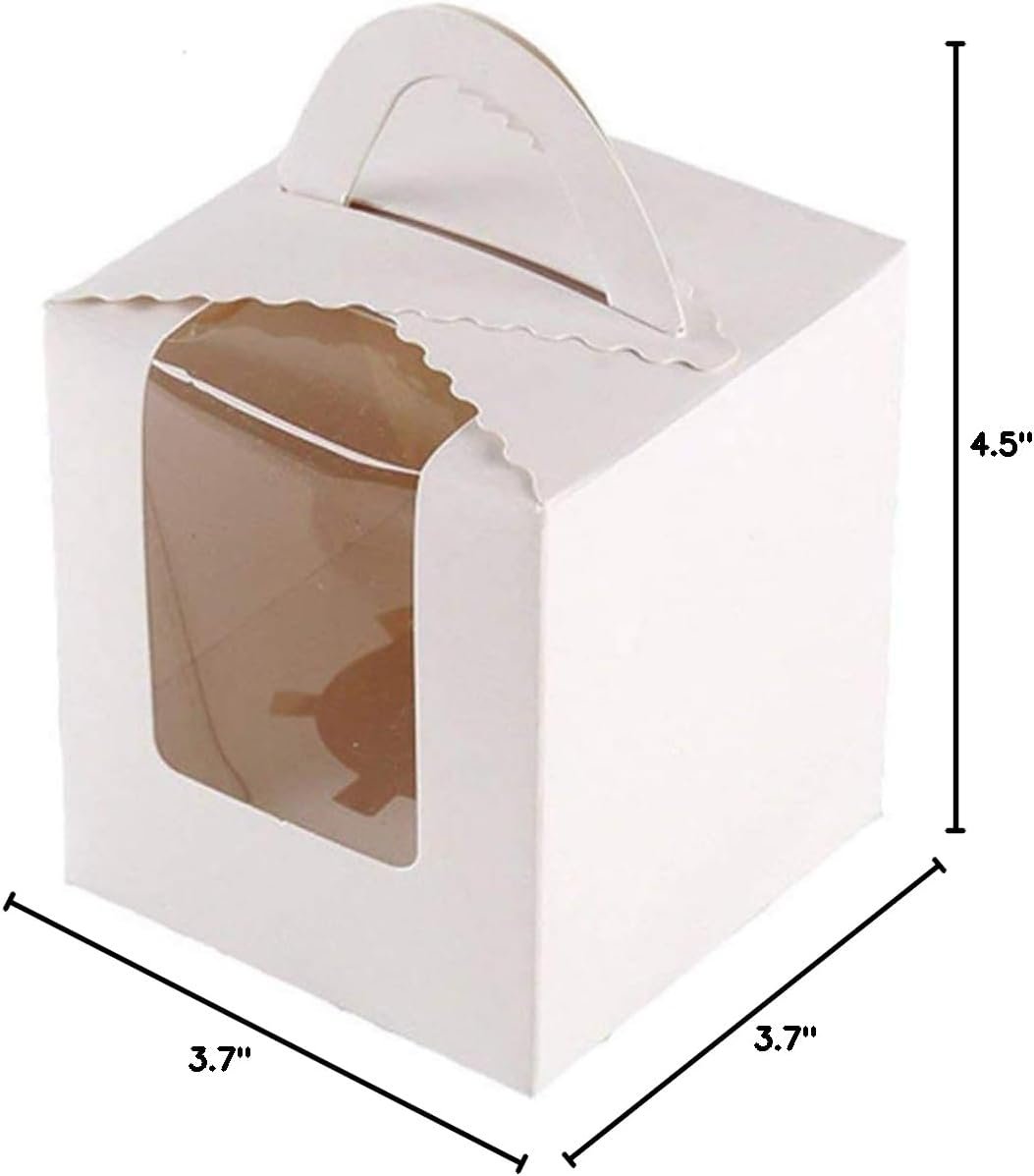 Wholesale 25 Pcs Single White Cupcake Containers with Window Insert Handles for Wedding Candy Gift Boxes (25P-Handle-White) Factory