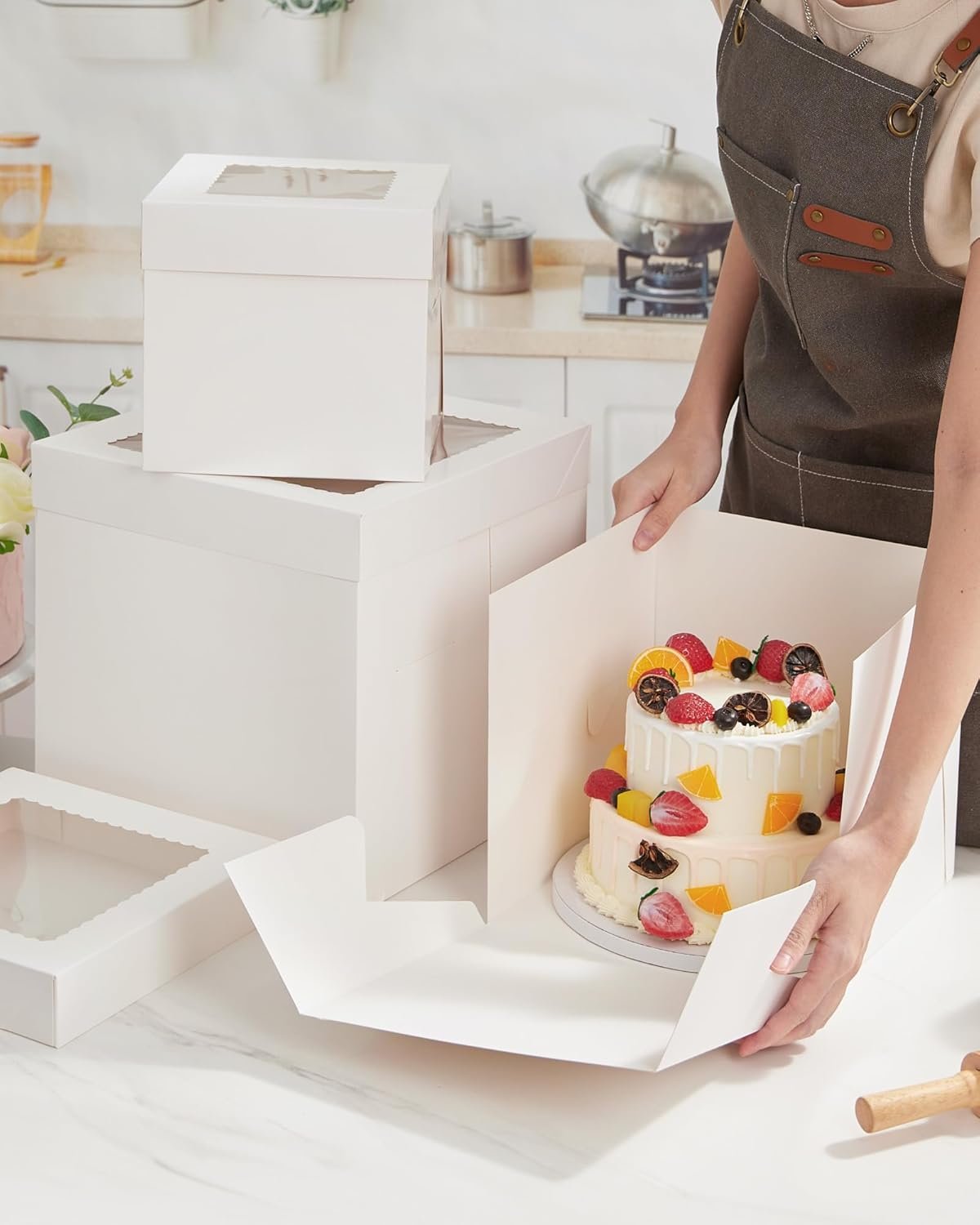 Wholesale 10x10x10 Inch Tall Cake Drum Box with Window Disposable Bakery Container Lid for Multi-Layer Decorating Weddings Birthdays Parties Factory Wholesale 10x10x10 Inch Tall Cake Drum Box with Window Disposable Bakery Container Lid for Multi-Layer Decorating Weddings Birthdays Parties Factory