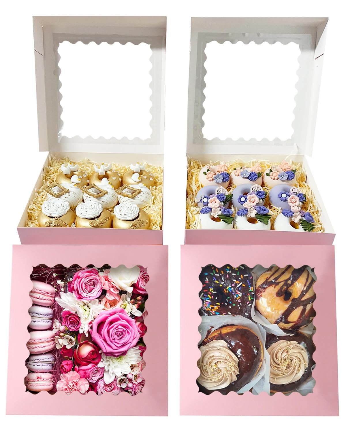 Wholesale 36pcs Pink Pie Boxes 9x9x2.5 Inches Easy Assemble Macaroon Cookie Bakery Boxes with Window Auto Pop Up Factory Wholesale 36pcs Pink Pie Boxes 9x9x2.5 Inches Easy Assemble Macaroon Cookie Bakery Boxes with Window Auto Pop Up Factory