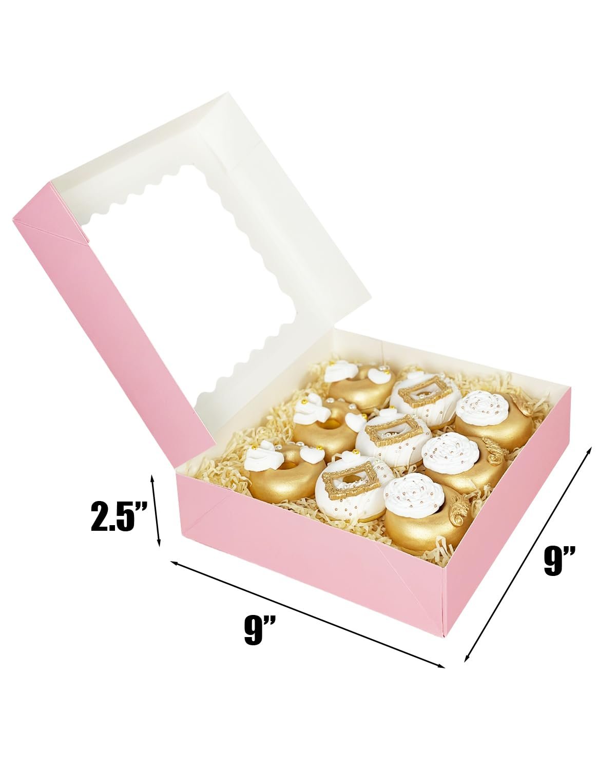 Wholesale 36pcs Pink Pie Boxes 9x9x2.5 Inches Easy Assemble Macaroon Cookie Bakery Boxes with Window Auto Pop Up Factory Wholesale 36pcs Pink Pie Boxes 9x9x2.5 Inches Easy Assemble Macaroon Cookie Bakery Boxes with Window Auto Pop Up Factory