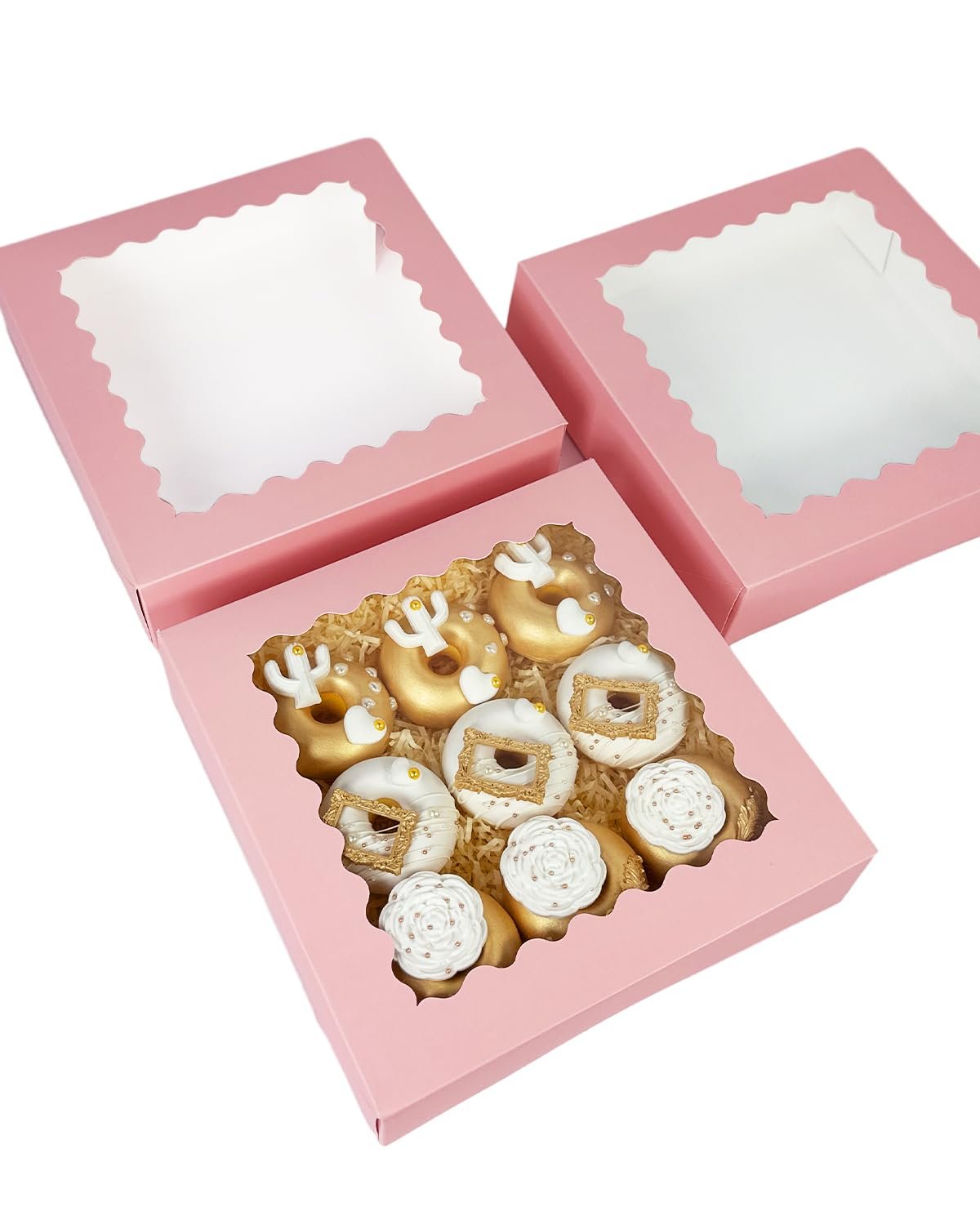 Wholesale 36pcs Pink Pie Boxes 9x9x2.5 Inches Easy Assemble Macaroon Cookie Bakery Boxes with Window Auto Pop Up Factory Wholesale 36pcs Pink Pie Boxes 9x9x2.5 Inches Easy Assemble Macaroon Cookie Bakery Boxes with Window Auto Pop Up Factory