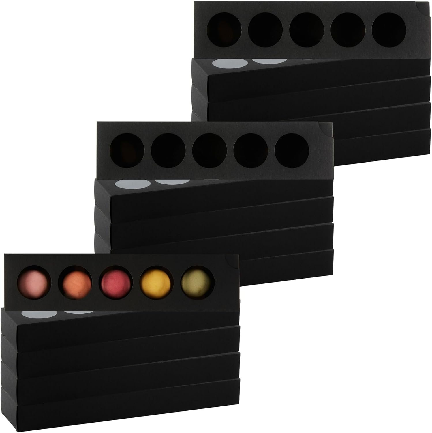 Restaurantware Valentino 12 Inch Macaron Boxes 100 Macaron Packaging - Holds 5 Macarons With Lids Black Paper Macaron Gift Boxes Separate Compartments For Gifts and Parties