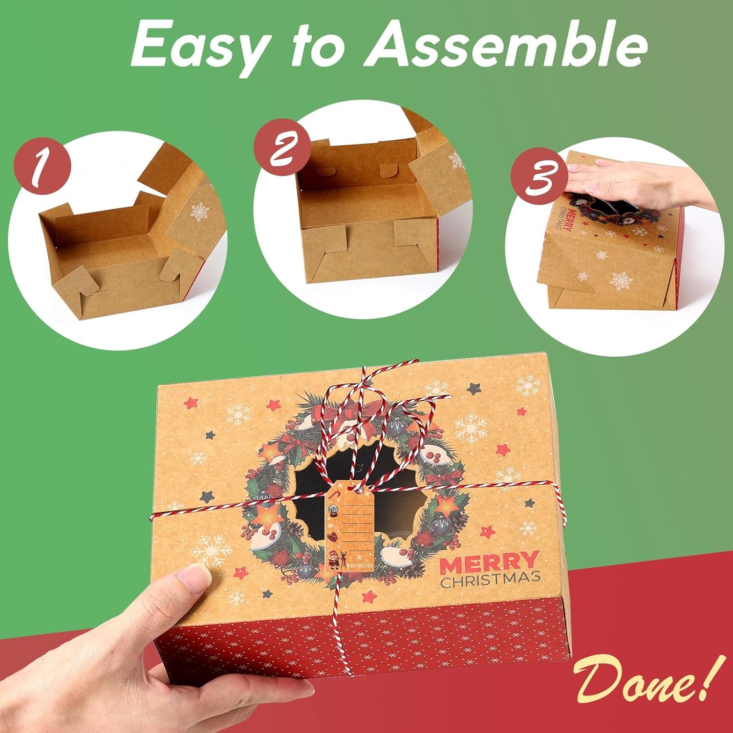 Wholesale 12 Pack Kraft Christmas Cookie Boxes with Window Cards Jute Rope for Holiday Treats Cookies Brownies Donuts Factory