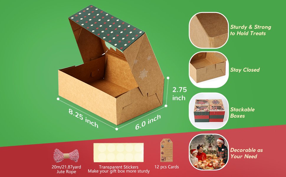 Wholesale 12 Pack Kraft Christmas Cookie Boxes with Window Cards Jute Rope for Holiday Treats Cookies Brownies Donuts Factory