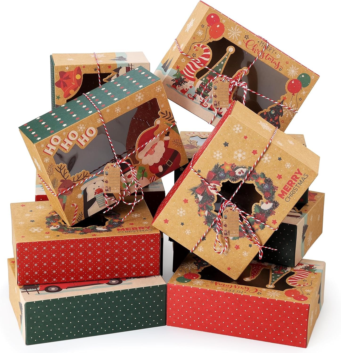 Wholesale 12 Pack Kraft Christmas Cookie Boxes with Window Cards Jute Rope for Holiday Treats Cookies Brownies Donuts Factory