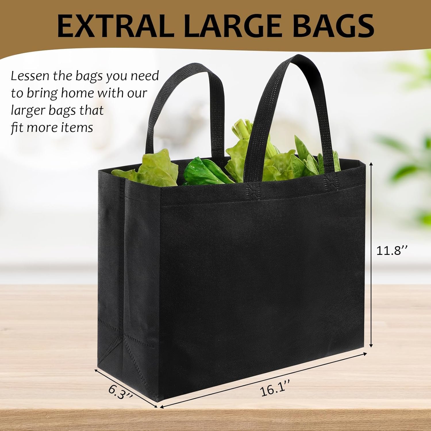 Wholesale 50 Pcs Extra Large Reusable Non-Woven Tote Bags with Handles for Grocery Shopping Boutiques Retail Stores Black Factory Wholesale 50 Pcs Extra Large Reusable Non-Woven Tote Bags with Handles for Grocery Shopping Boutiques Retail Stores Black Factory