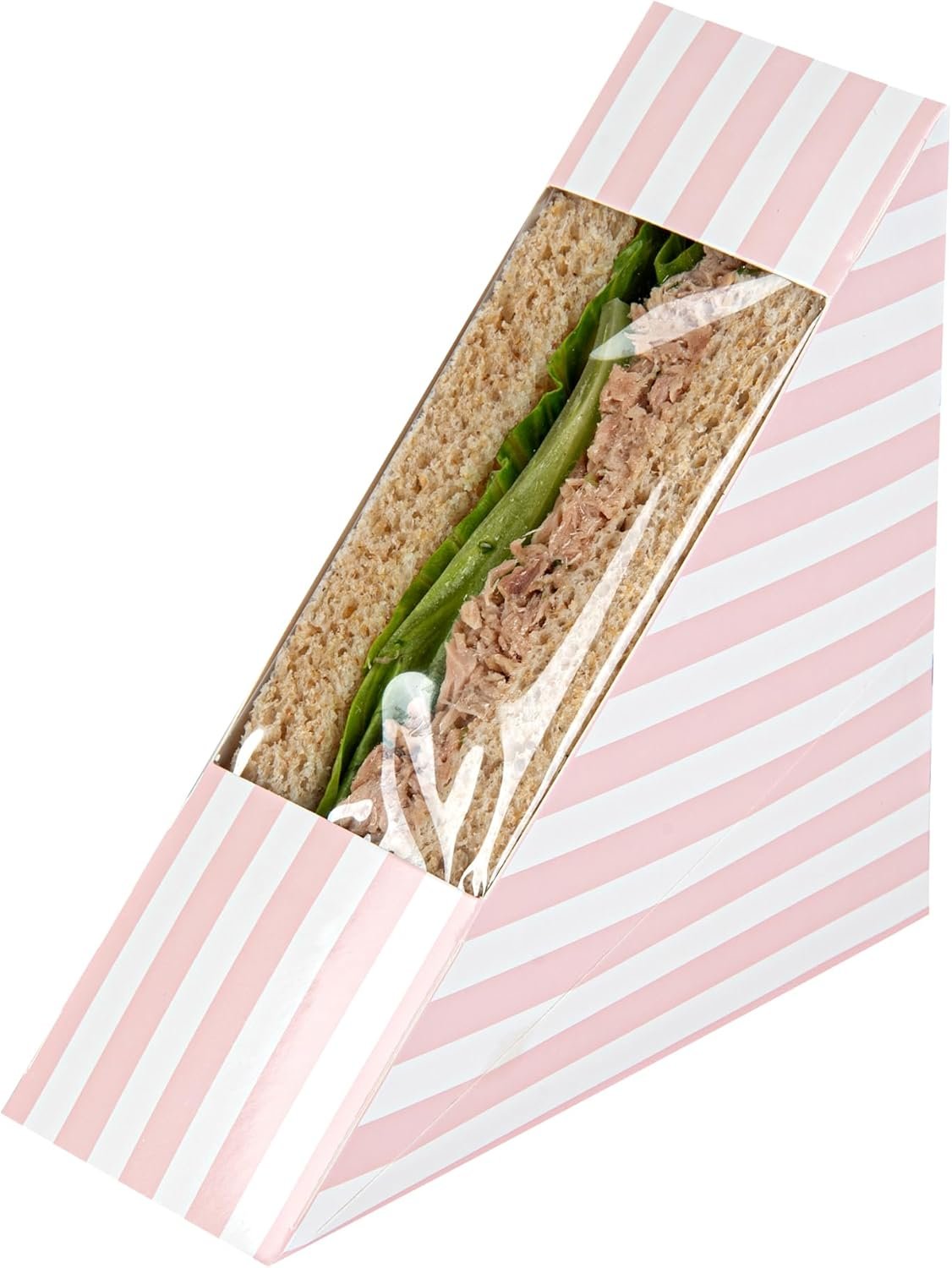 Wholesale 4.8 x 2 Inch Small Sandwich Wedge Paper Boxes with Window - 200 Disposable Pink White Striped Triangle Grease-Resistant Containers Factory