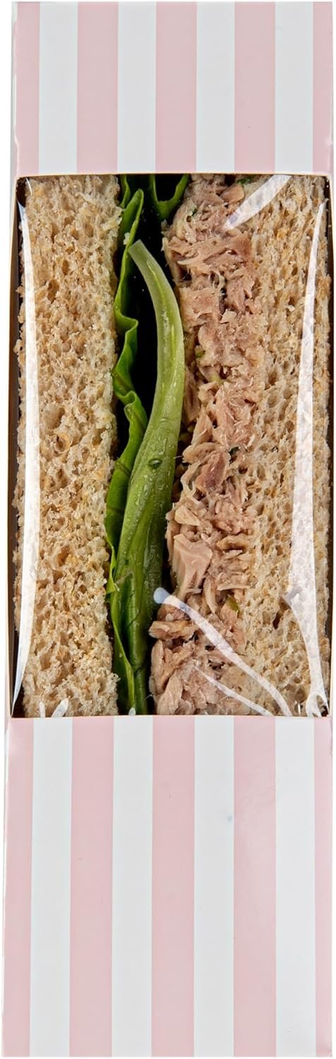 Wholesale 4.8 x 2 Inch Small Sandwich Wedge Paper Boxes with Window - 200 Disposable Pink White Striped Triangle Grease-Resistant Containers Factory