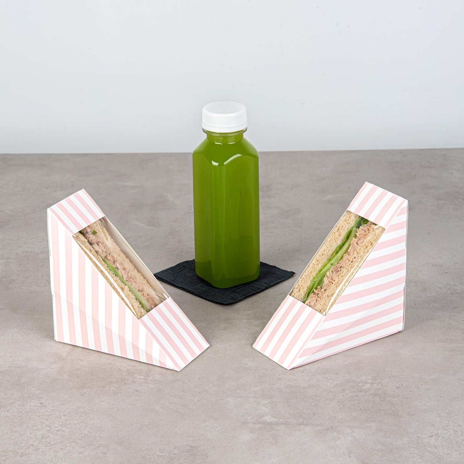 Wholesale 4.8 x 2 Inch Small Sandwich Wedge Paper Boxes with Window - 200 Disposable Pink White Striped Triangle Grease-Resistant Containers Factory