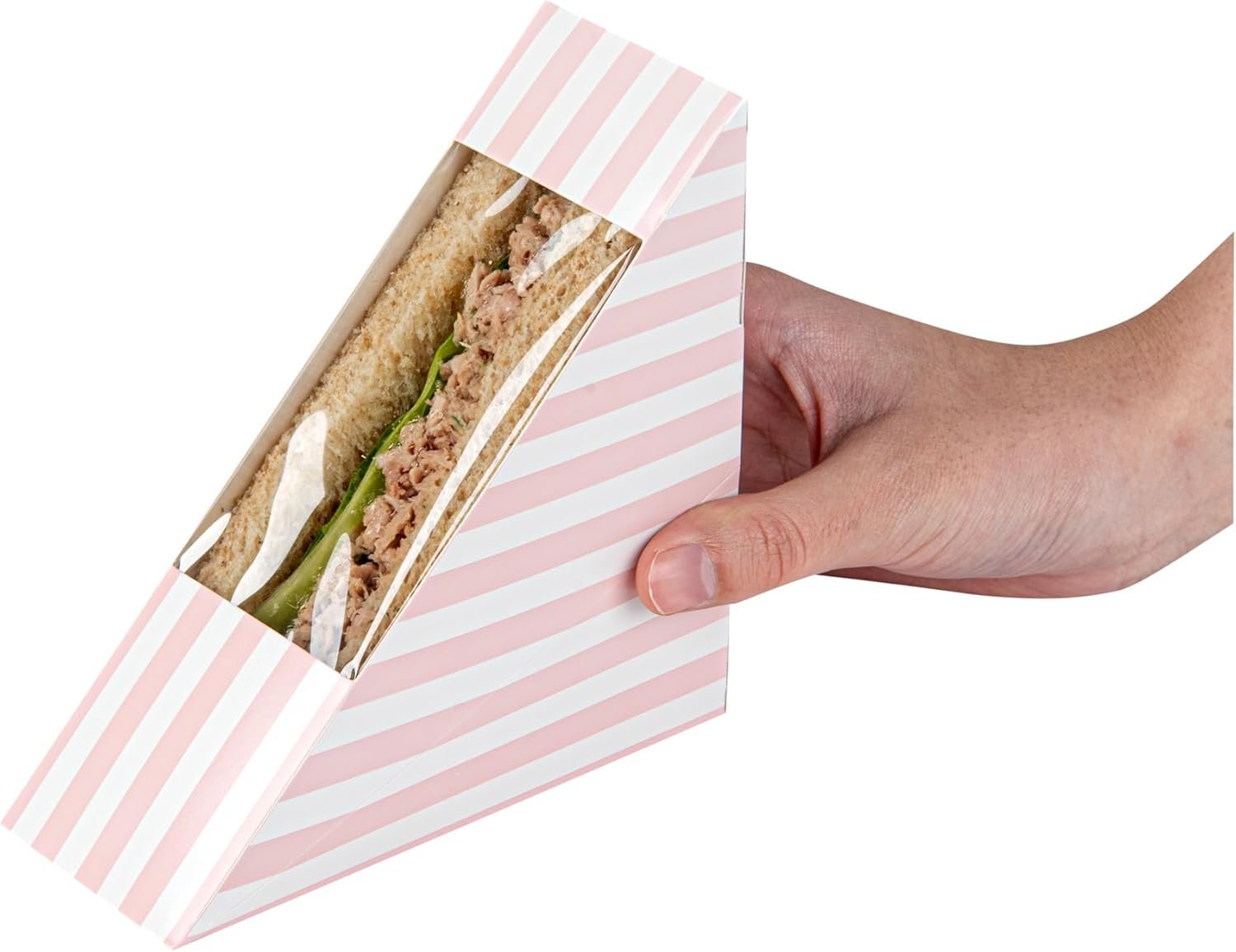 Wholesale 4.8 x 2 Inch Small Sandwich Wedge Paper Boxes with Window - 200 Disposable Pink White Striped Triangle Grease-Resistant Containers Factory