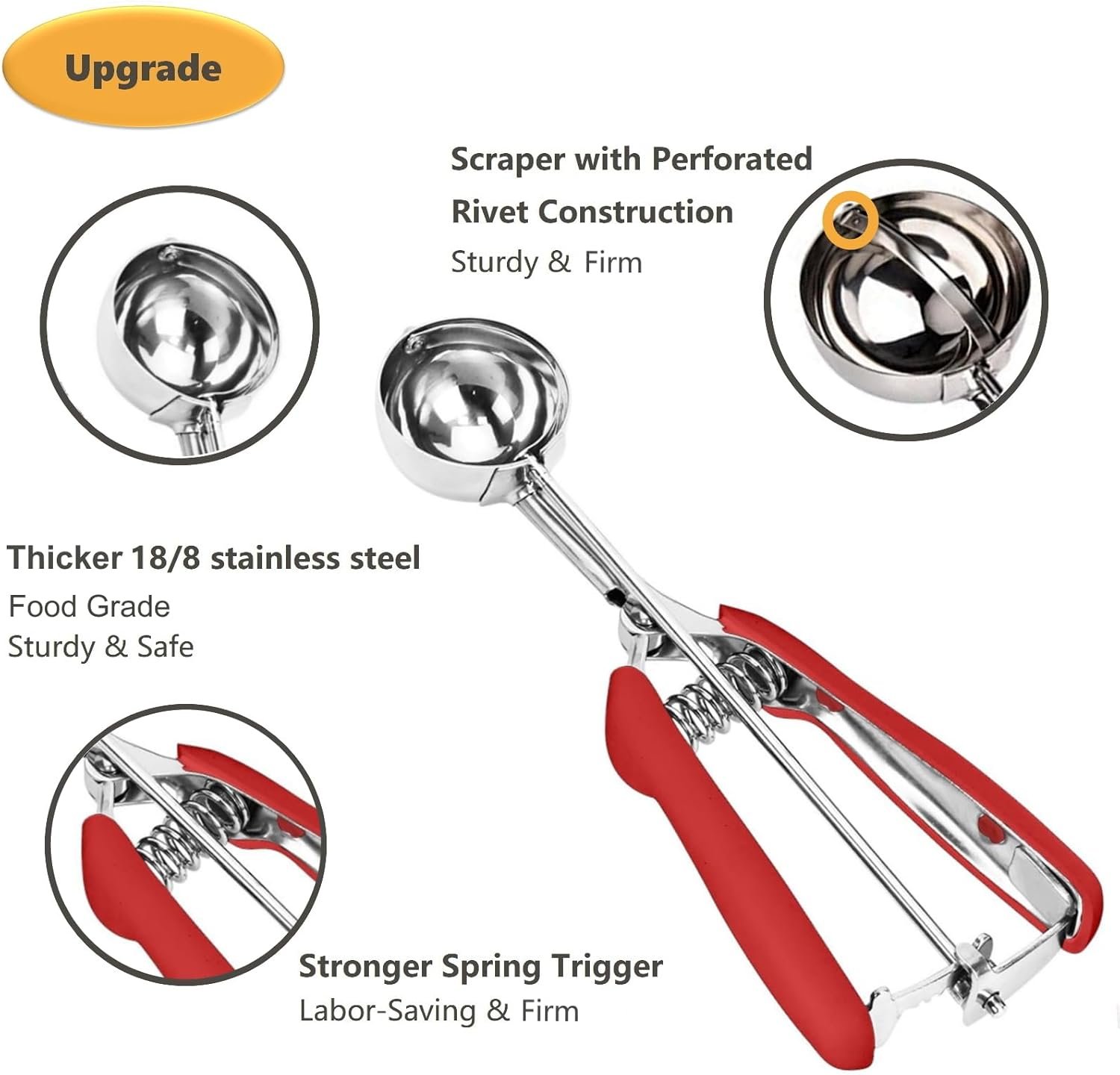 OEM 3-Piece Cookie Scoop Set 18/8 Stainless Steel Trigger Release Ice Cream Scooper Red Soft Grip Baking Dough Tool Factory
