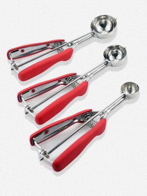 OEM 3-Piece Cookie Scoop Set 18/8 Stainless Steel Trigger Release Ice Cream Scooper Red Soft Grip Baking Dough Tool Factory