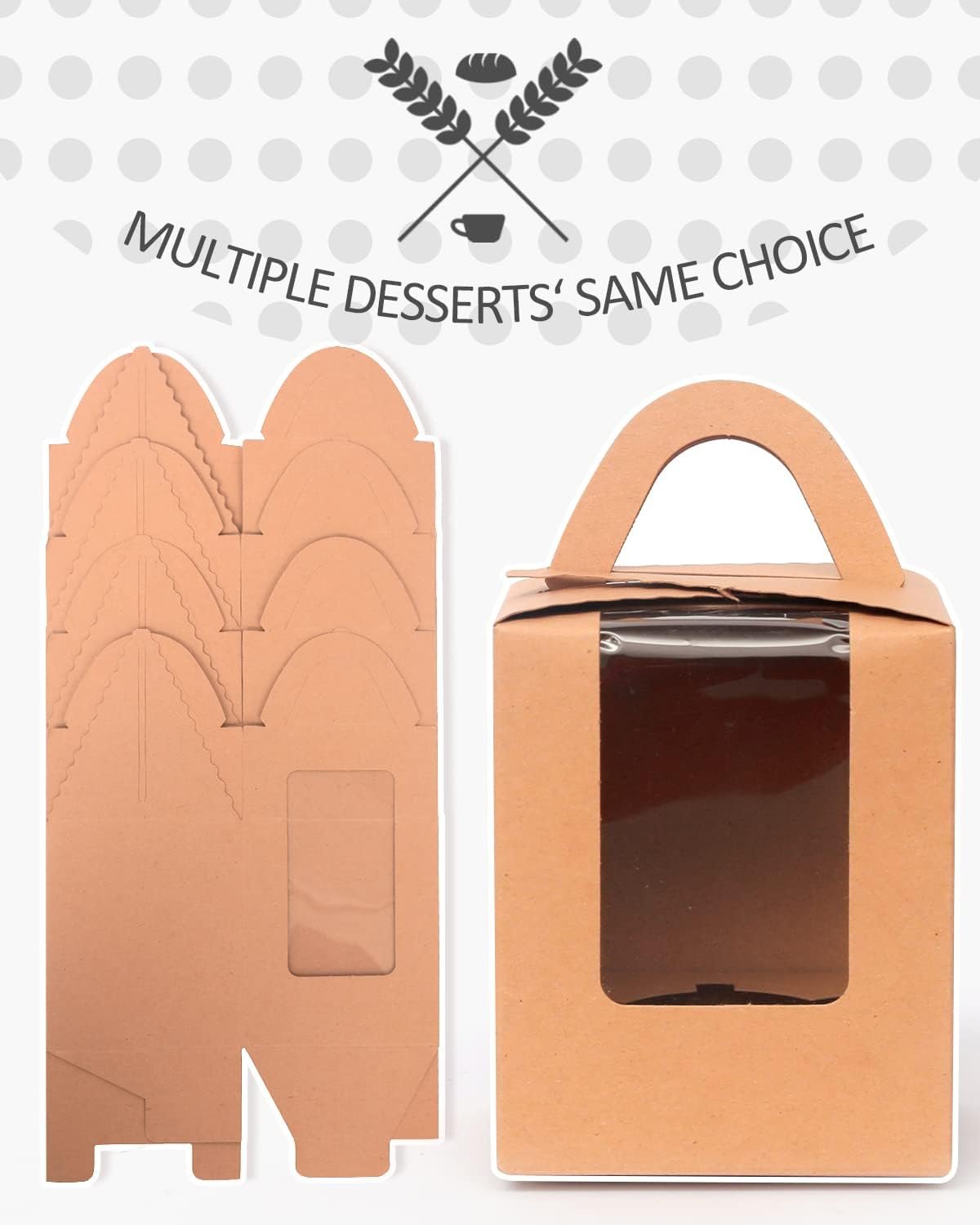 Wholesale 100pcs Brown Kraft Individual Cupcake Containers Disposable Single Holders with Window 3.7 x 3.7 x 4.5 Inches Boxes Factory