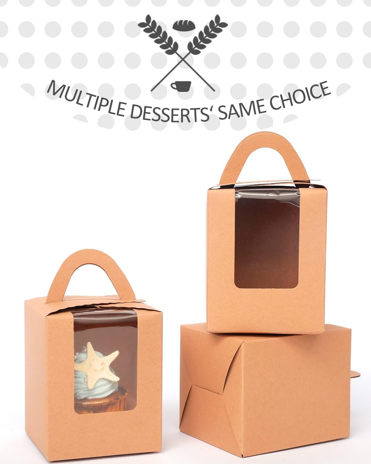 Wholesale 100pcs Brown Kraft Individual Cupcake Containers Disposable Single Holders with Window 3.7 x 3.7 x 4.5 Inches Boxes Factory