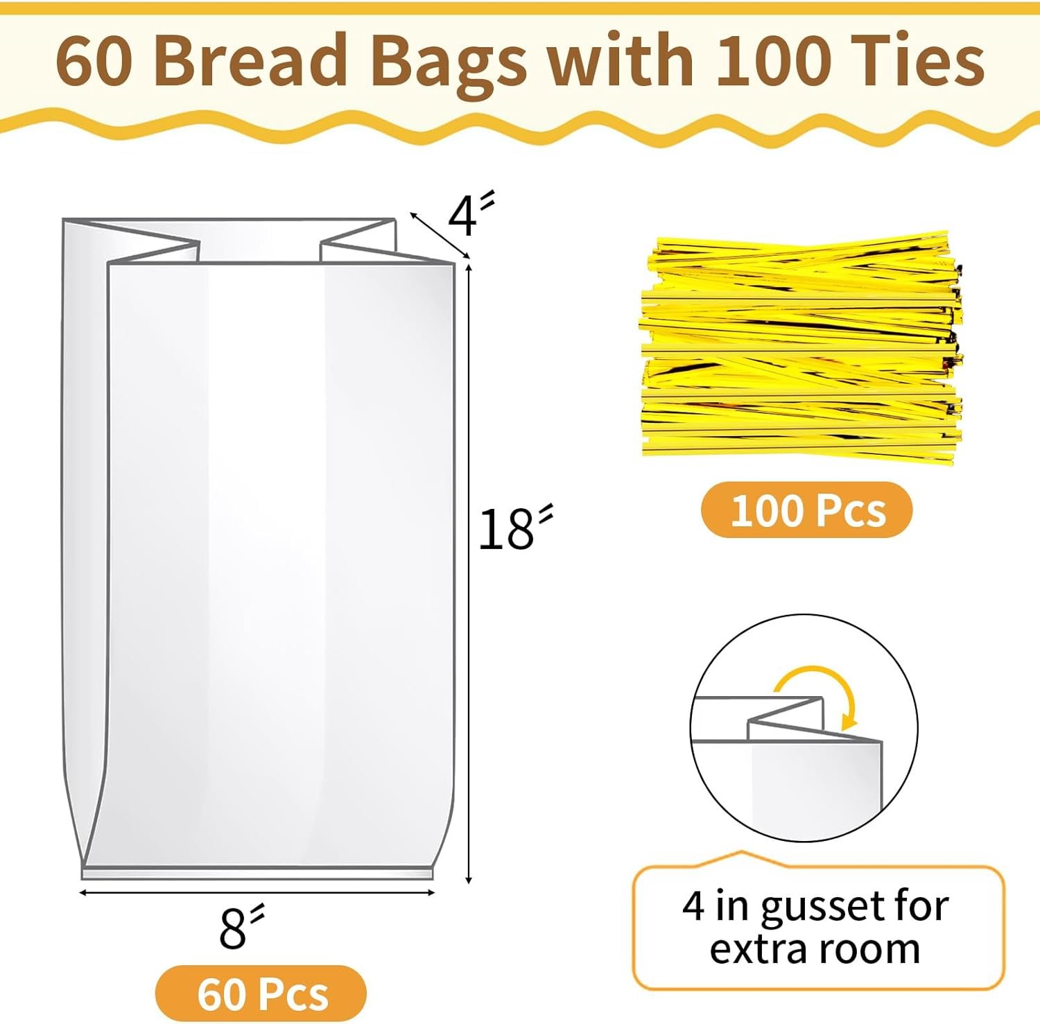 Wholesale Clear Bread Bags with Ties 60 Reusable Plastic Bags and 100 Ties for Homemade Loaves Home Bakers Bakery Owners Factory