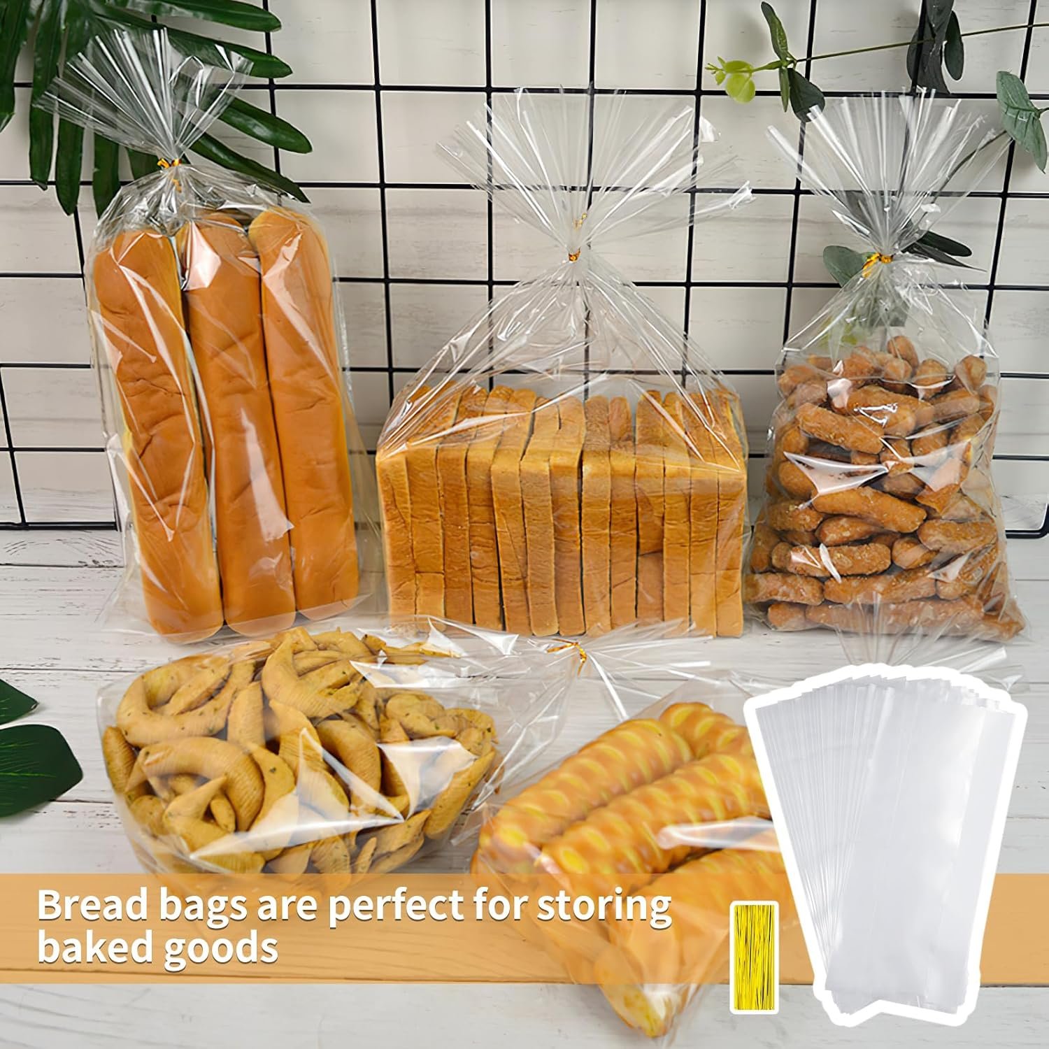 Wholesale Clear Bread Bags with Ties 60 Reusable Plastic Bags and 100 Ties for Homemade Loaves Home Bakers Bakery Owners Factory