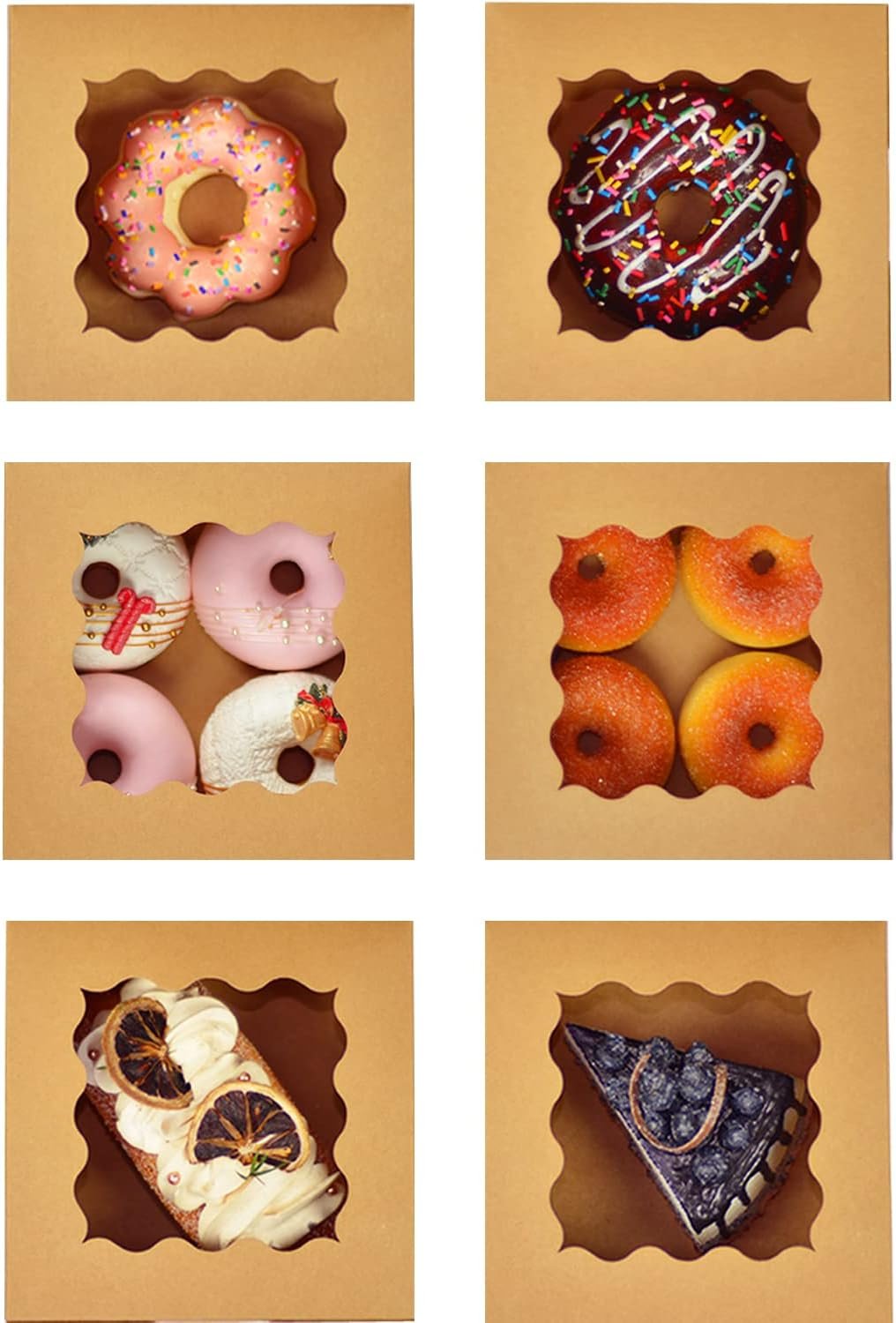 Wholesale Brown 30-Pack Bakery Boxes with Window 6x6x3 Inches Thick Sturdy for Macarons Pastries Cookies Factory