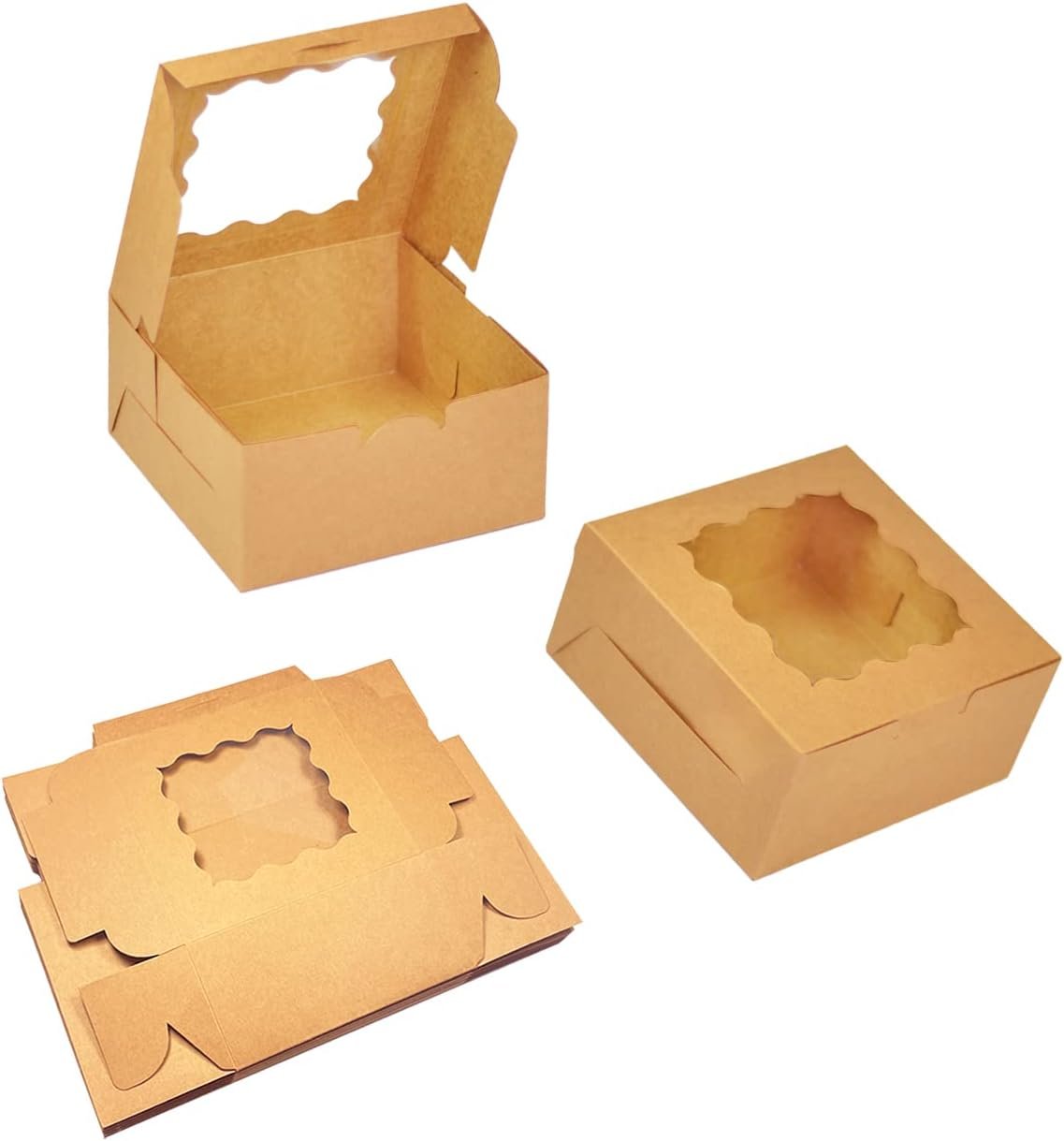 Wholesale Brown 30-Pack Bakery Boxes with Window 6x6x3 Inches Thick Sturdy for Macarons Pastries Cookies Factory