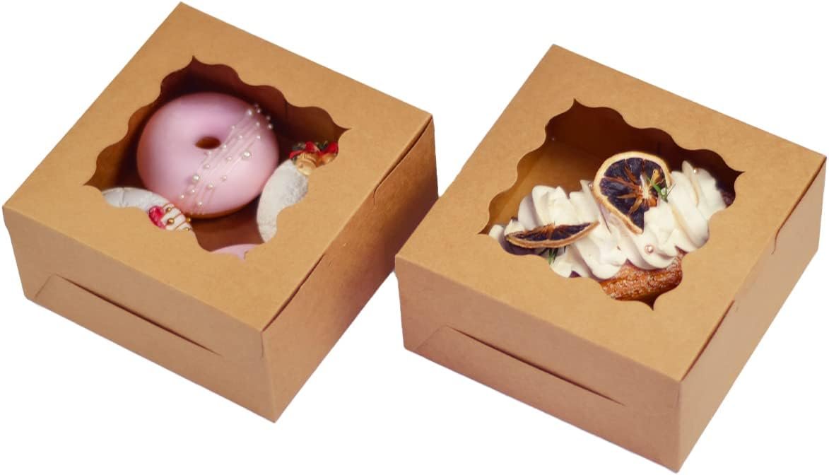 Wholesale Brown 30-Pack Bakery Boxes with Window 6x6x3 Inches Thick Sturdy for Macarons Pastries Cookies Factory