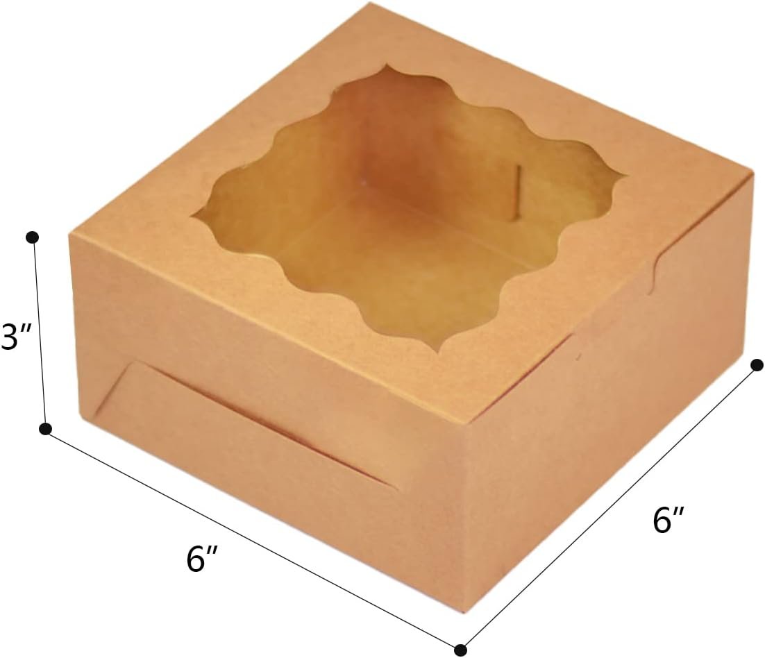 Wholesale Brown 30-Pack Bakery Boxes with Window 6x6x3 Inches Thick Sturdy for Macarons Pastries Cookies Factory