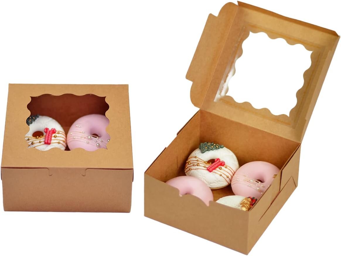 Wholesale Brown 30-Pack Bakery Boxes with Window 6x6x3 Inches Thick Sturdy for Macarons Pastries Cookies Factory