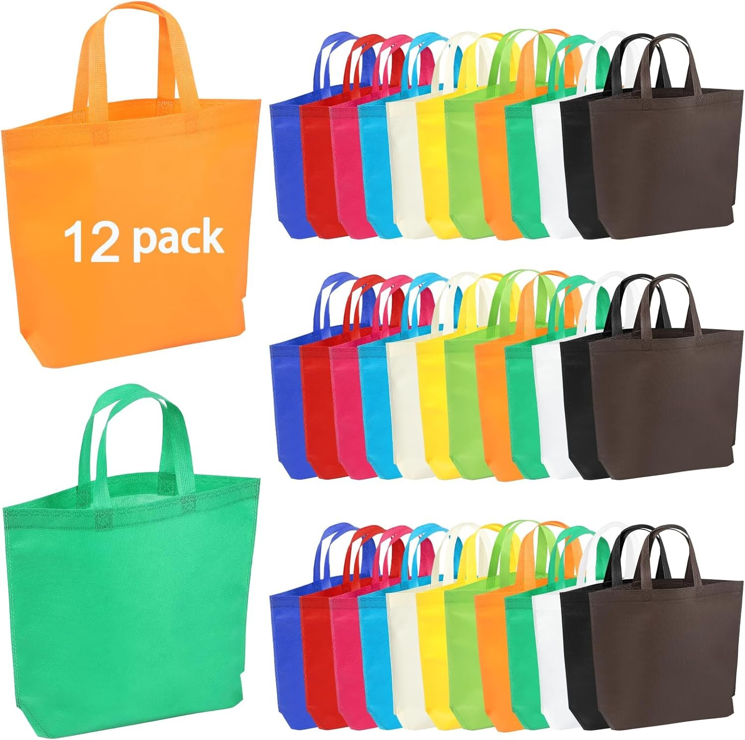 Tote Bags Bulk 12 | 18 | 24 | 36 | 48 | 54 | 60 Pack Non Woven Tote Bags Multi - Reusable Tote Gift Bags for Creative DIY Advertising Friendly Shopping (12 Color 12 pack)