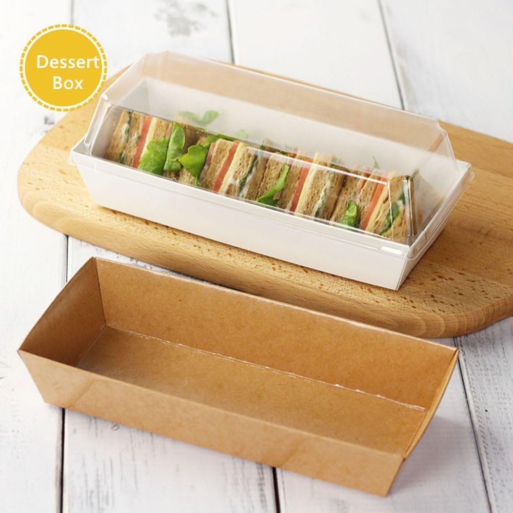 Wholesale Kraft Paper Sandwich Boxes with Clear Lids 7.5x3.3x2.4 Inch Disposable Charcuterie Sushi Containers Grease-Resistant Recyclable Brown Treat Boxes for Desserts 20 Sets Factory