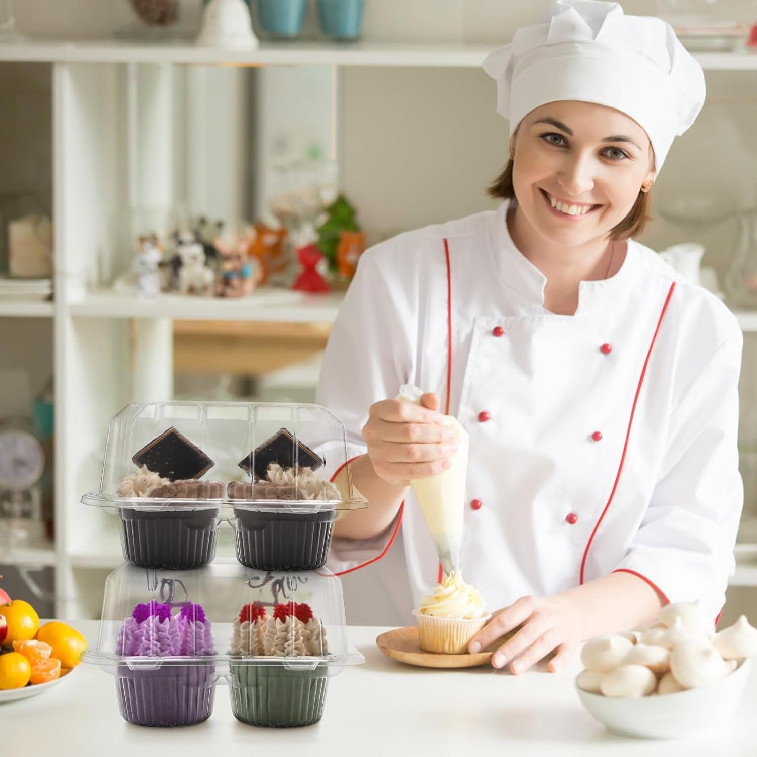 Wholesale 50-Pack Clear 4-Cavity Plastic Cupcake Holders Deep Dome Disposable Dessert Containers Bakery Carrying Boxes Factory