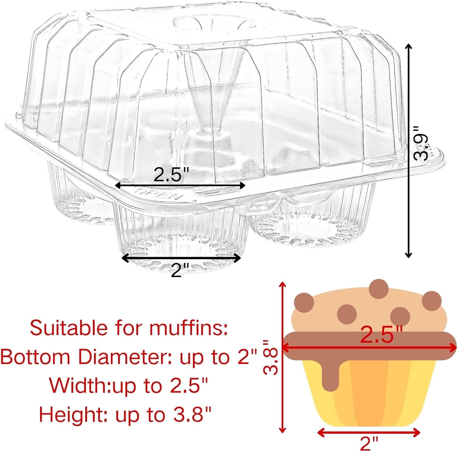 Wholesale 50-Pack Clear 4-Cavity Plastic Cupcake Holders Deep Dome Disposable Dessert Containers Bakery Carrying Boxes Factory
