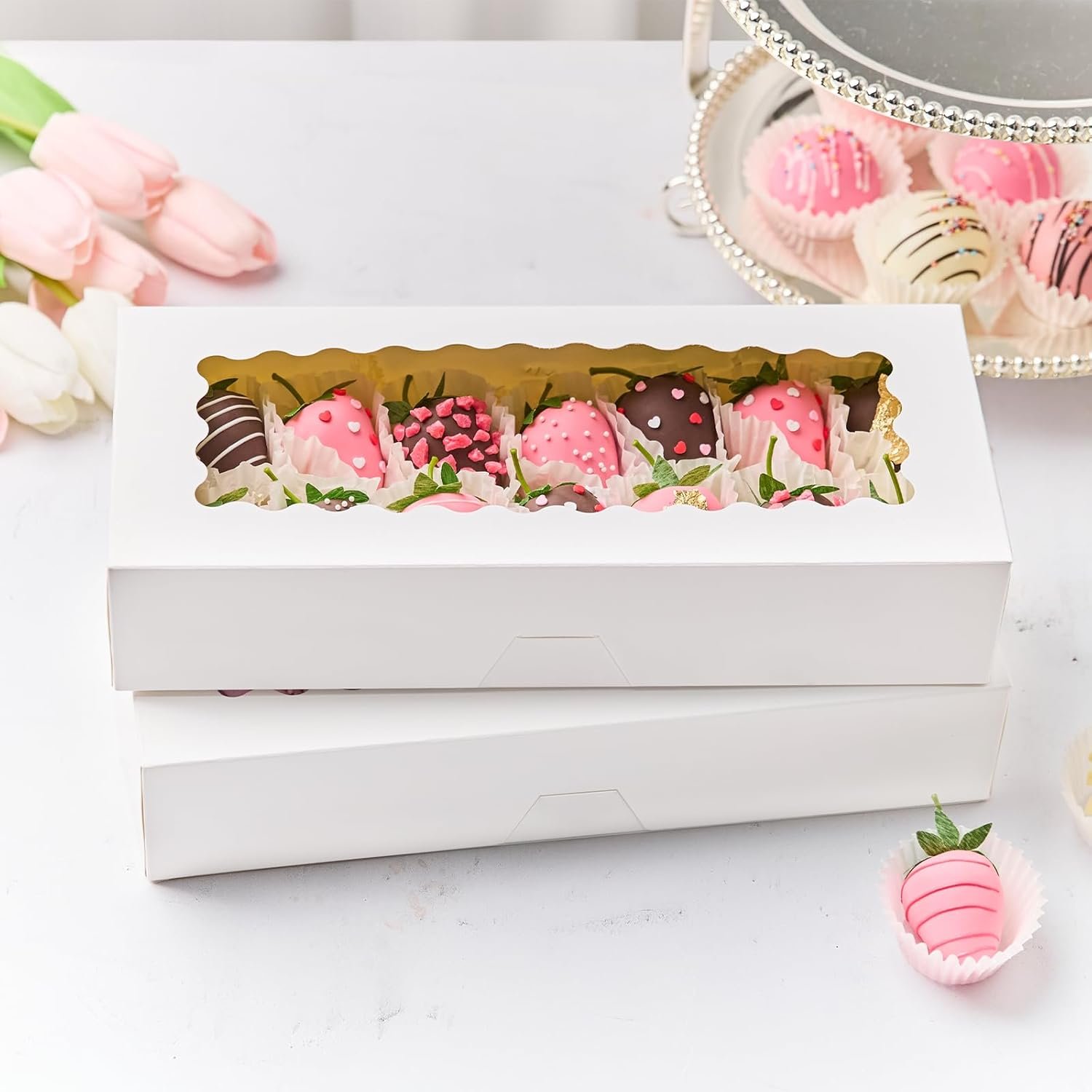 Wholesale 30 PCS Auto-Popup Bakery Boxes with Window 12.5 x 5.5 x 2.5 Inches for Chocolate Covered Strawberries Hot Cocoa Bombs Pastries Donuts Muffins Factory