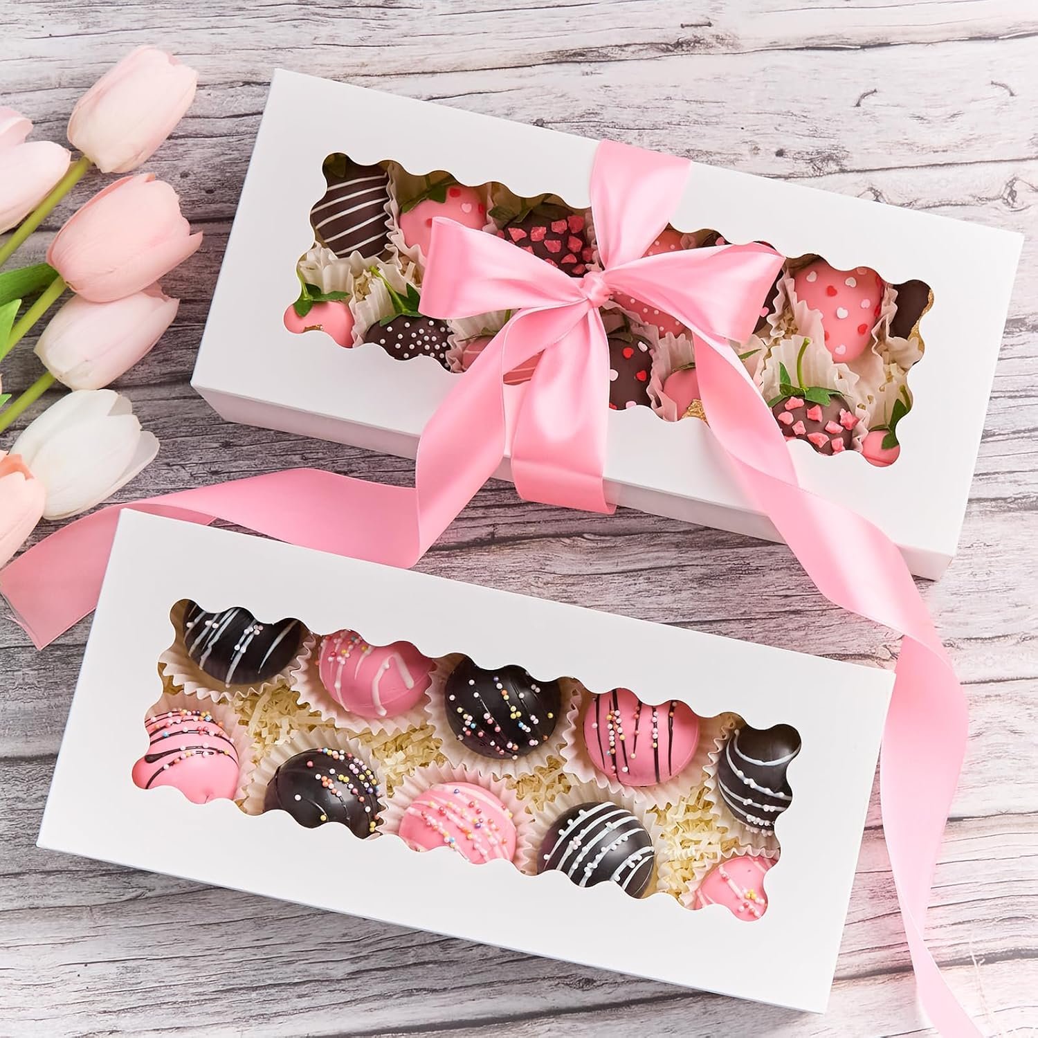 Wholesale 30 PCS Auto-Popup Bakery Boxes with Window 12.5 x 5.5 x 2.5 Inches for Chocolate Covered Strawberries Hot Cocoa Bombs Pastries Donuts Muffins Factory