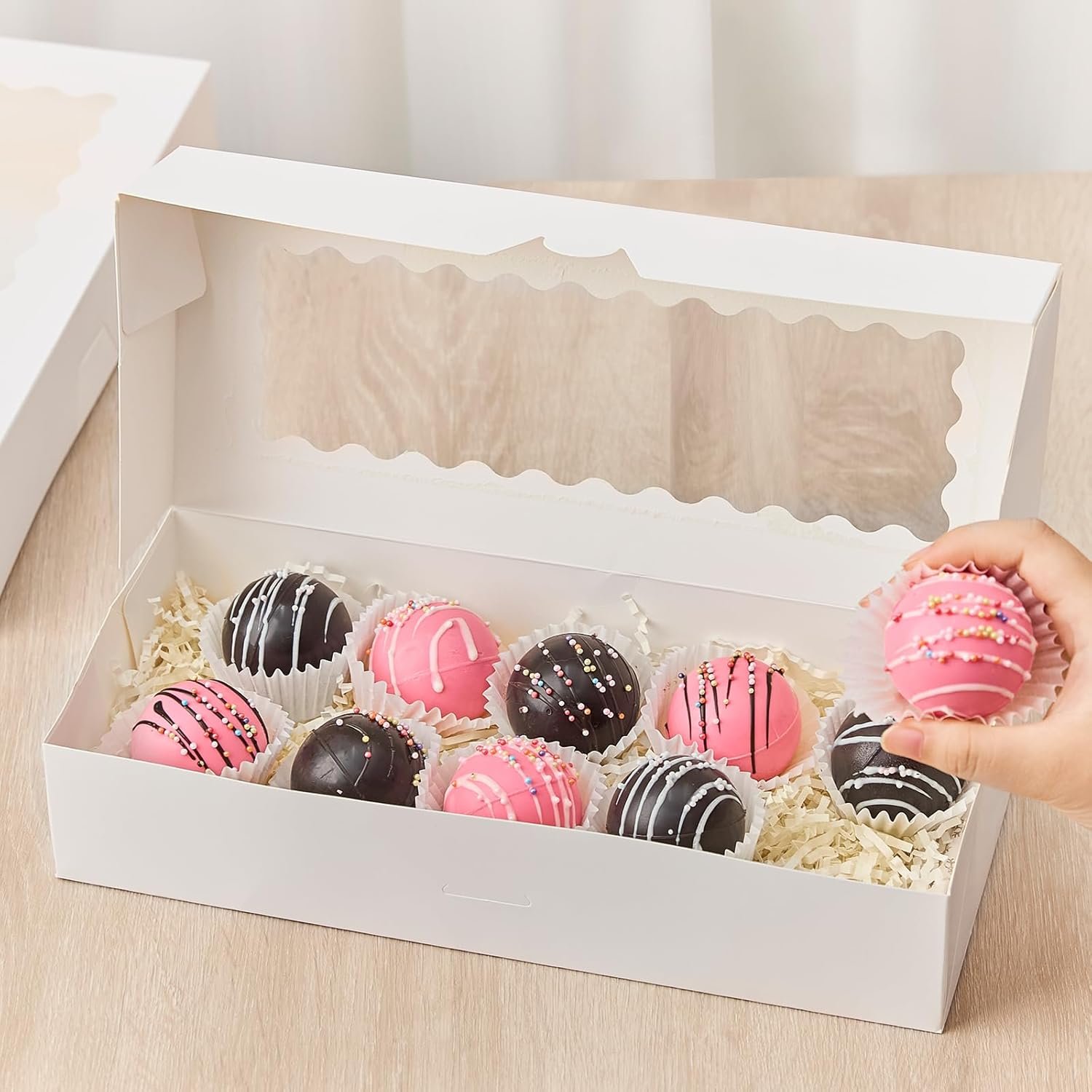 Wholesale 30 PCS Auto-Popup Bakery Boxes with Window 12.5 x 5.5 x 2.5 Inches for Chocolate Covered Strawberries Hot Cocoa Bombs Pastries Donuts Muffins Factory