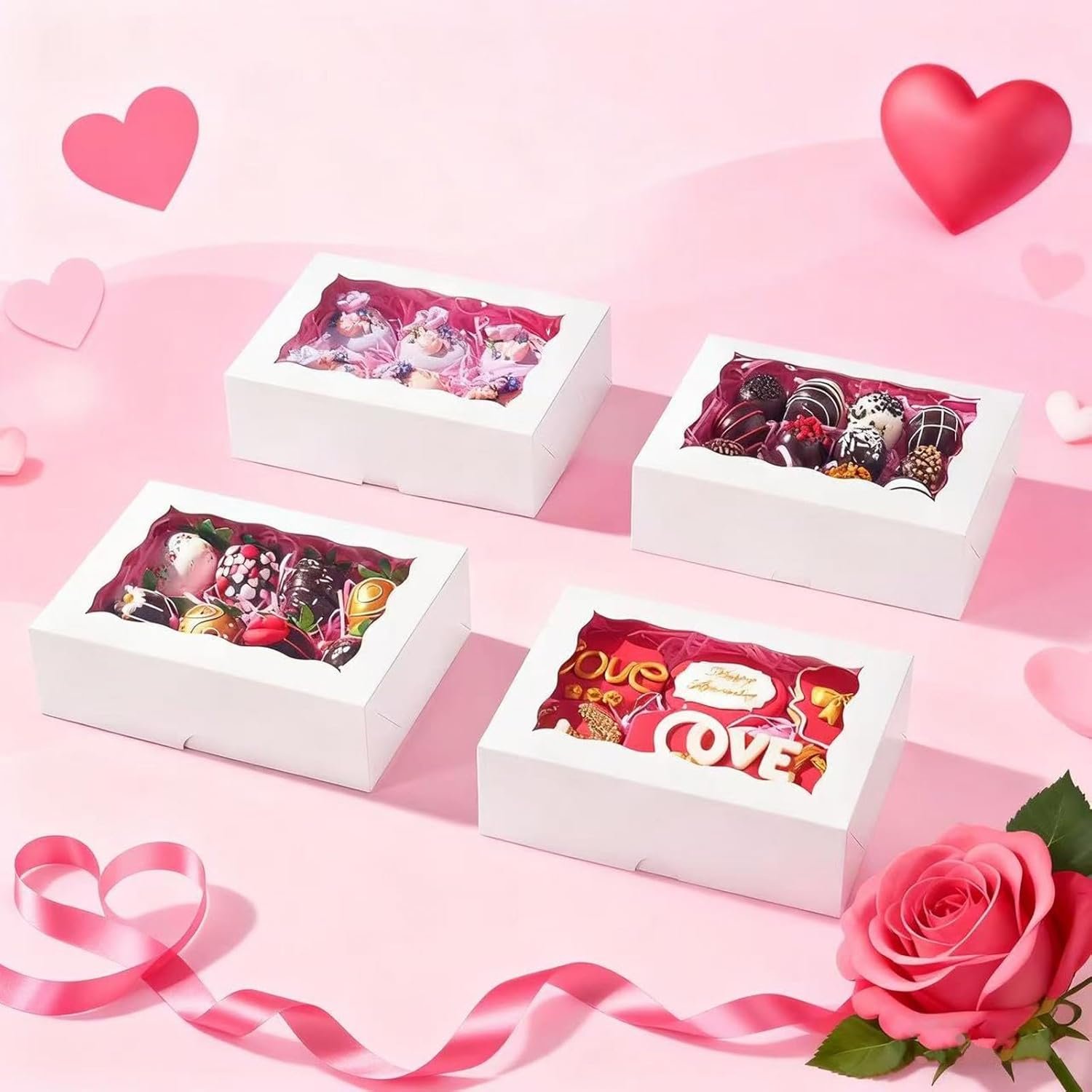 Wholesale 50 Pack 8x5x2 Inch Window Bakery Boxes for Chocolate Strawberries Cookies Cakesicles Brownies Donuts More Factory