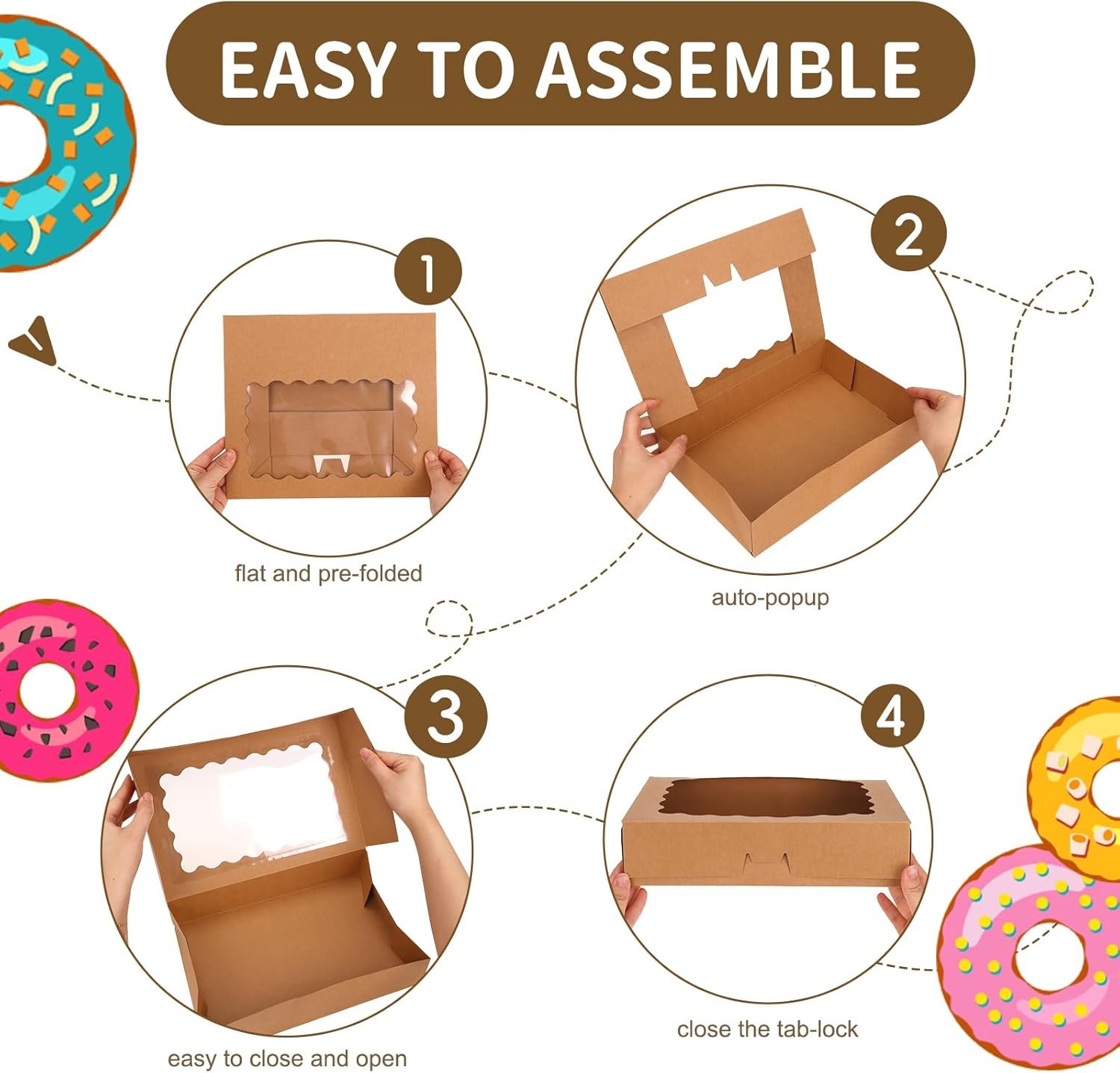 Wholesale 24pcs Window Bakery Boxes 12x8x2.5 Inches Auto-Popup for Cookies Muffins Pastries Brown Factory