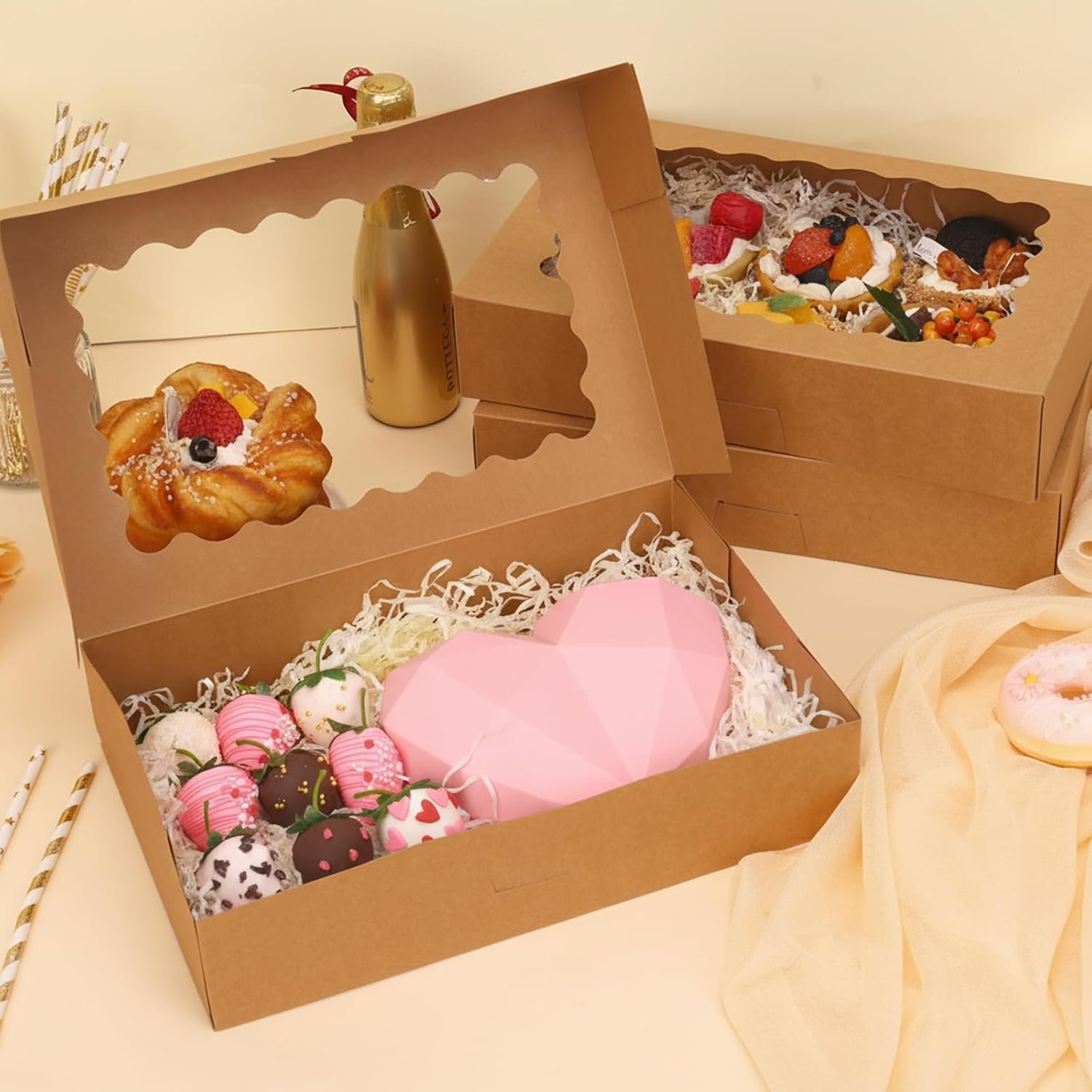 Wholesale 24pcs Window Bakery Boxes 12x8x2.5 Inches Auto-Popup for Cookies Muffins Pastries Brown Factory