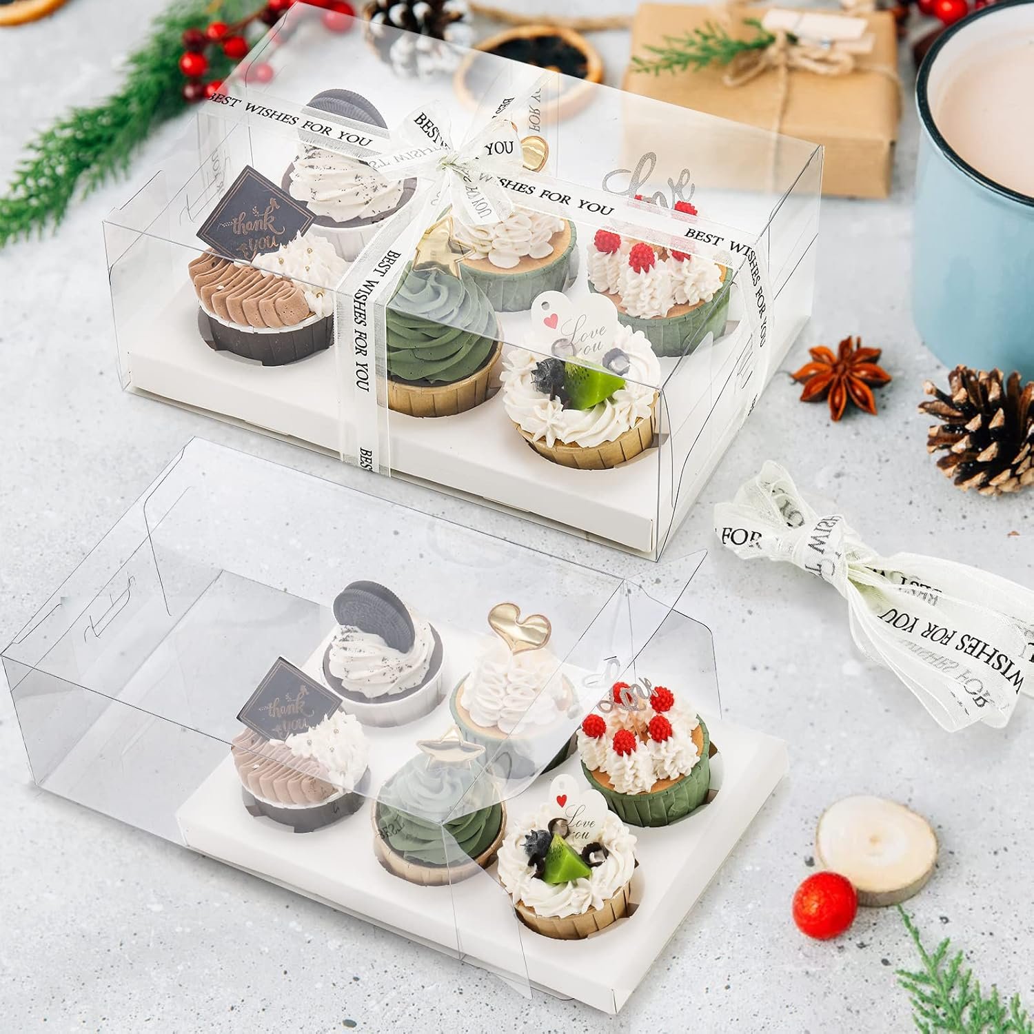 Wholesale 15-Pack Clear Cupcake Boxes 6-Count Plastic Containers with Gift Ribbon for Desserts Cookies Muffins Pastries Baby Shower Party Factory