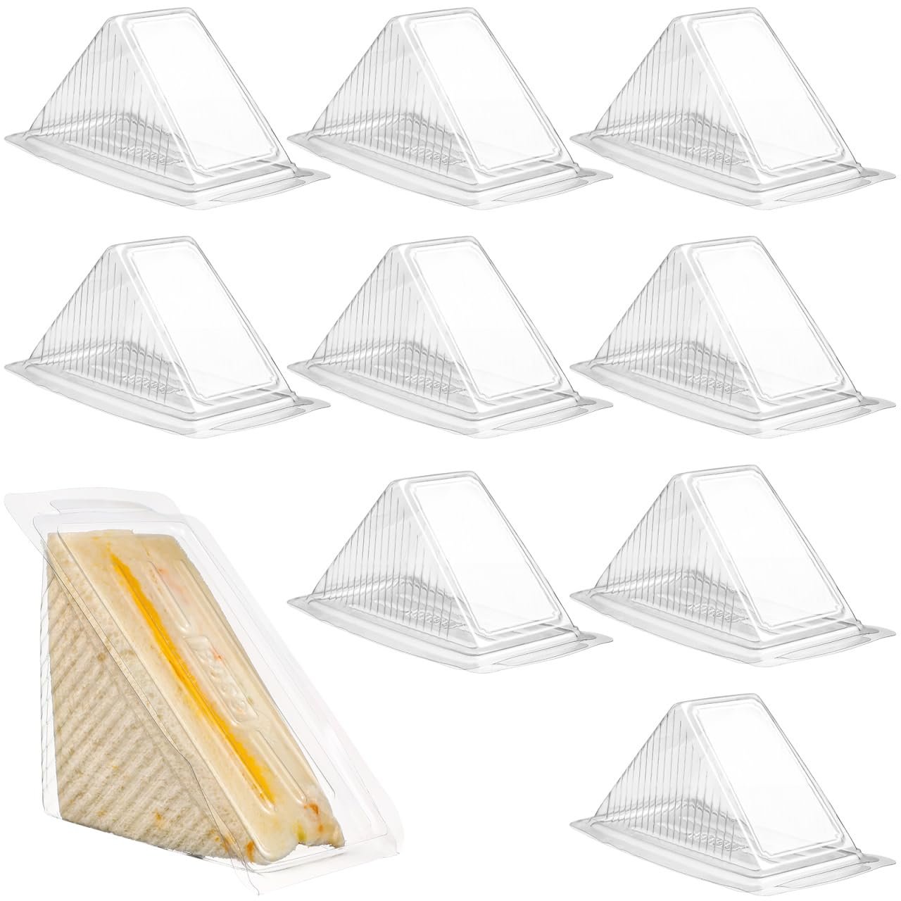 Cabilock Sandwich Packaging Box Clear Plastic Triangle Disposable Sandwich Container with Hinged Lid 5.9X3.34X3.14 Inches for Bakery Cake Slices Lunch and Party Food Storage