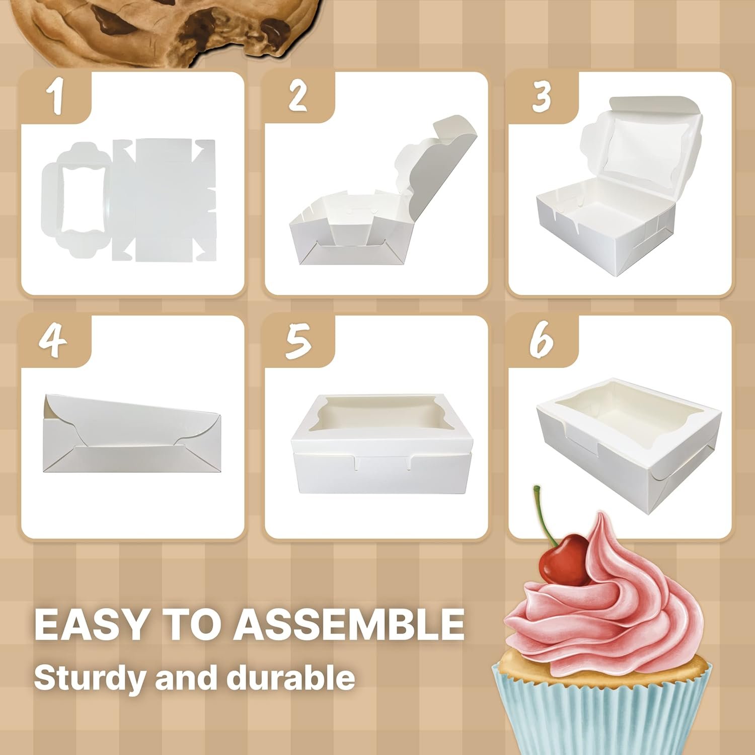 Wholesale White Paper Bakery Boxes 25-Pack Window Pastry Boxes for Cookies Macarons Muffins Chocolate Strawberries Disposable Dessert Packaging 8 x 6 x 2.5 Inches Factory