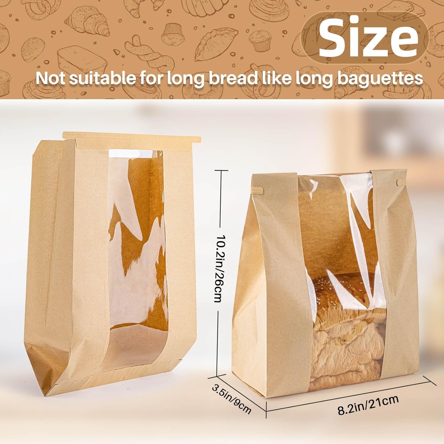 Wholesale 24 Brown Paper Bread Bags with Reusable Resealable Ties Window Design for Sourdough Bagel Loaf Toast Storage Bakery Goods Disposable Packaging Factory