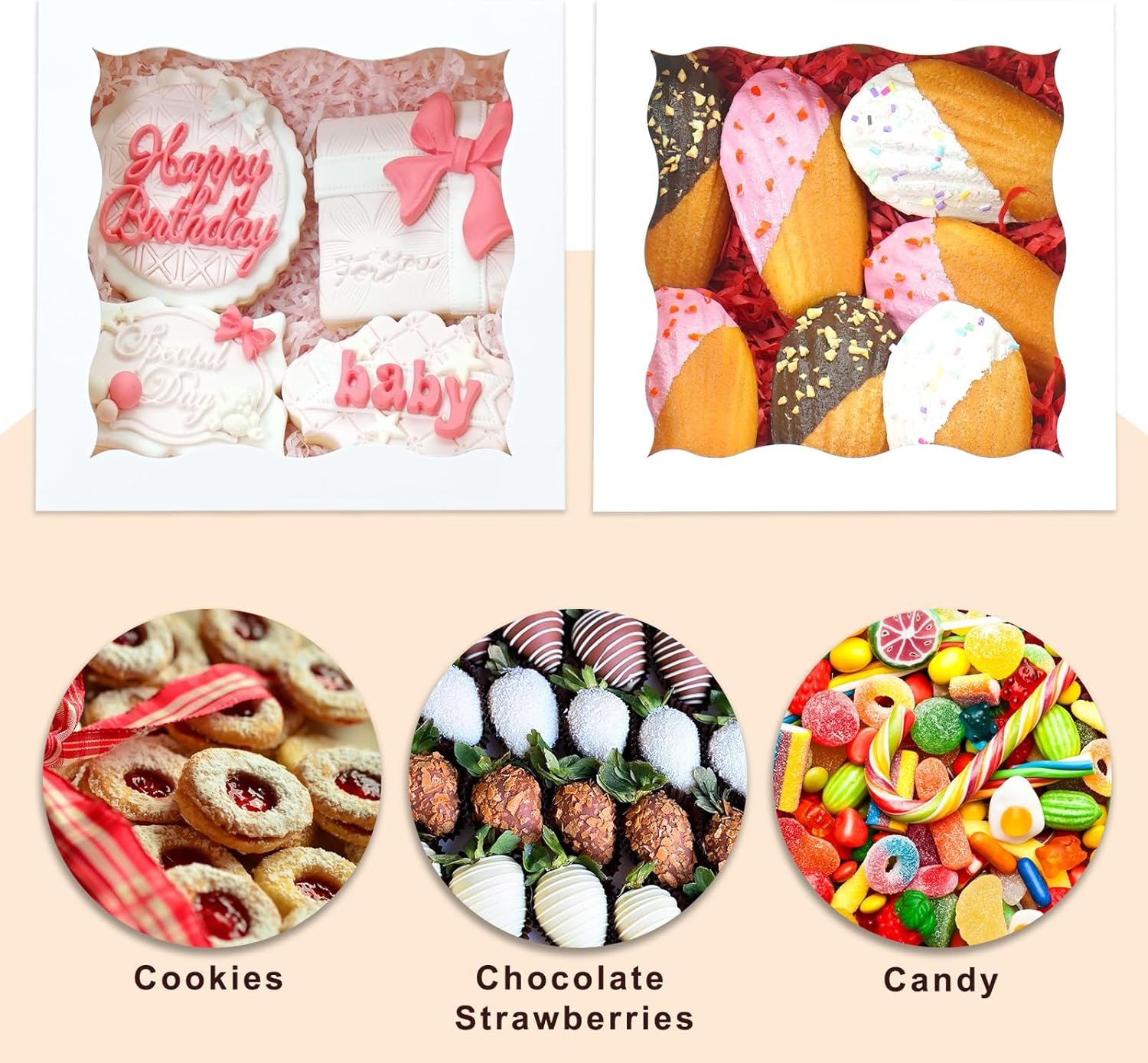 Wholesale 50 Pack 6x6x3 Inch White Bakery Cookie Boxes with Window for Macarons Mini Cakes Pastries Chocolate Covered Strawberries Factory