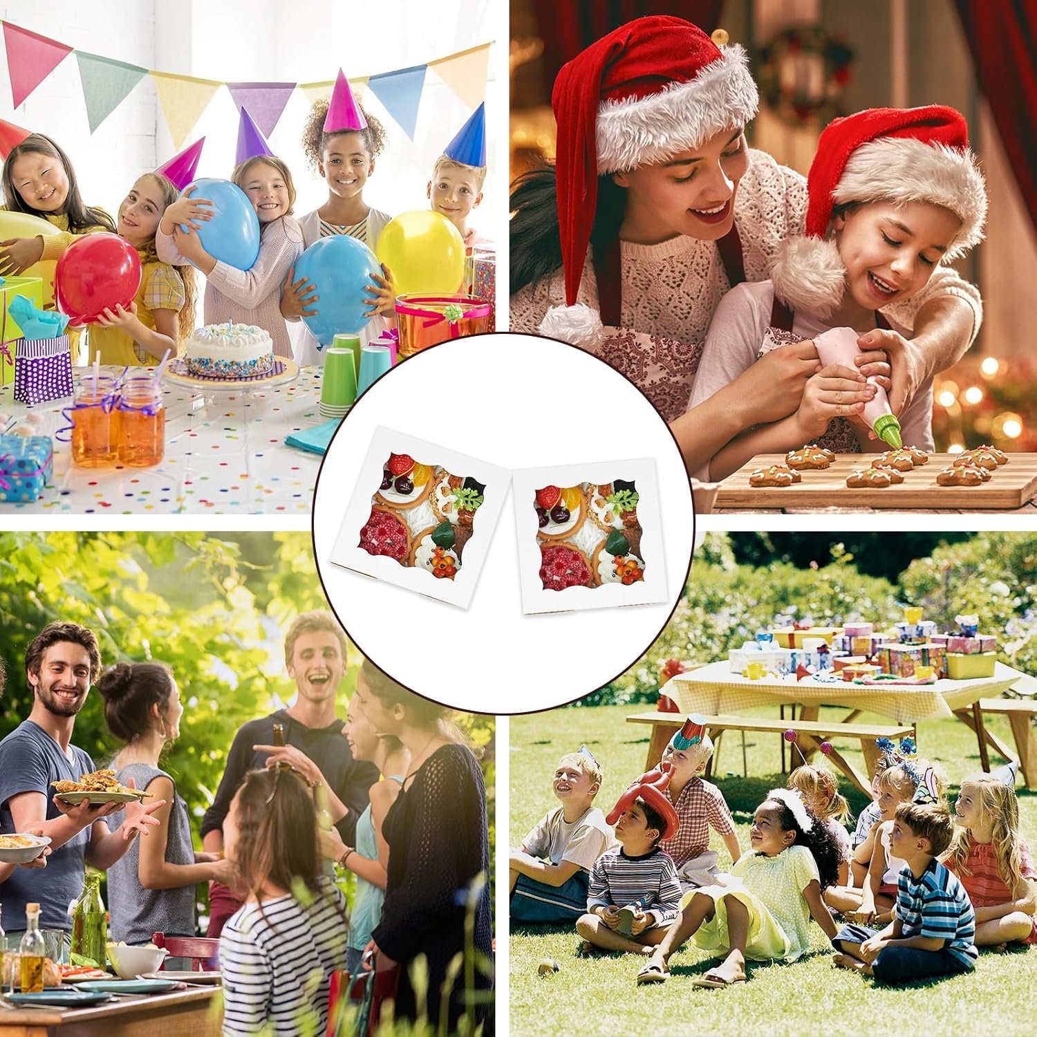 Wholesale 50 Pack 6x6x3 Inch White Bakery Cookie Boxes with Window for Macarons Mini Cakes Pastries Chocolate Covered Strawberries Factory