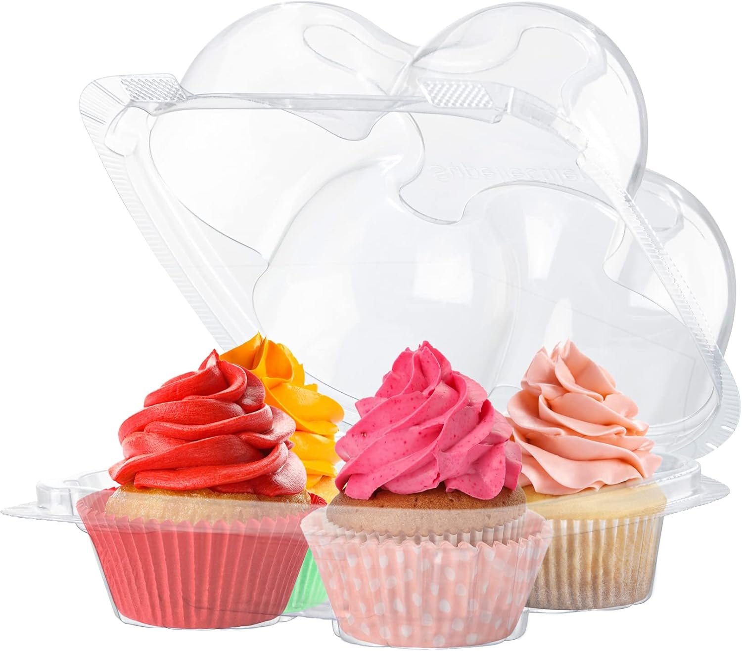 Plastic Cupcake Containers Boxes | 4 Compartment – 50 Pack | Disposable High Dome Cupcake Holder With Lid Bulk | Extra Sturdy And Stackable Cupcake Boxes | Durable Muffin Packaging Transporter To Go