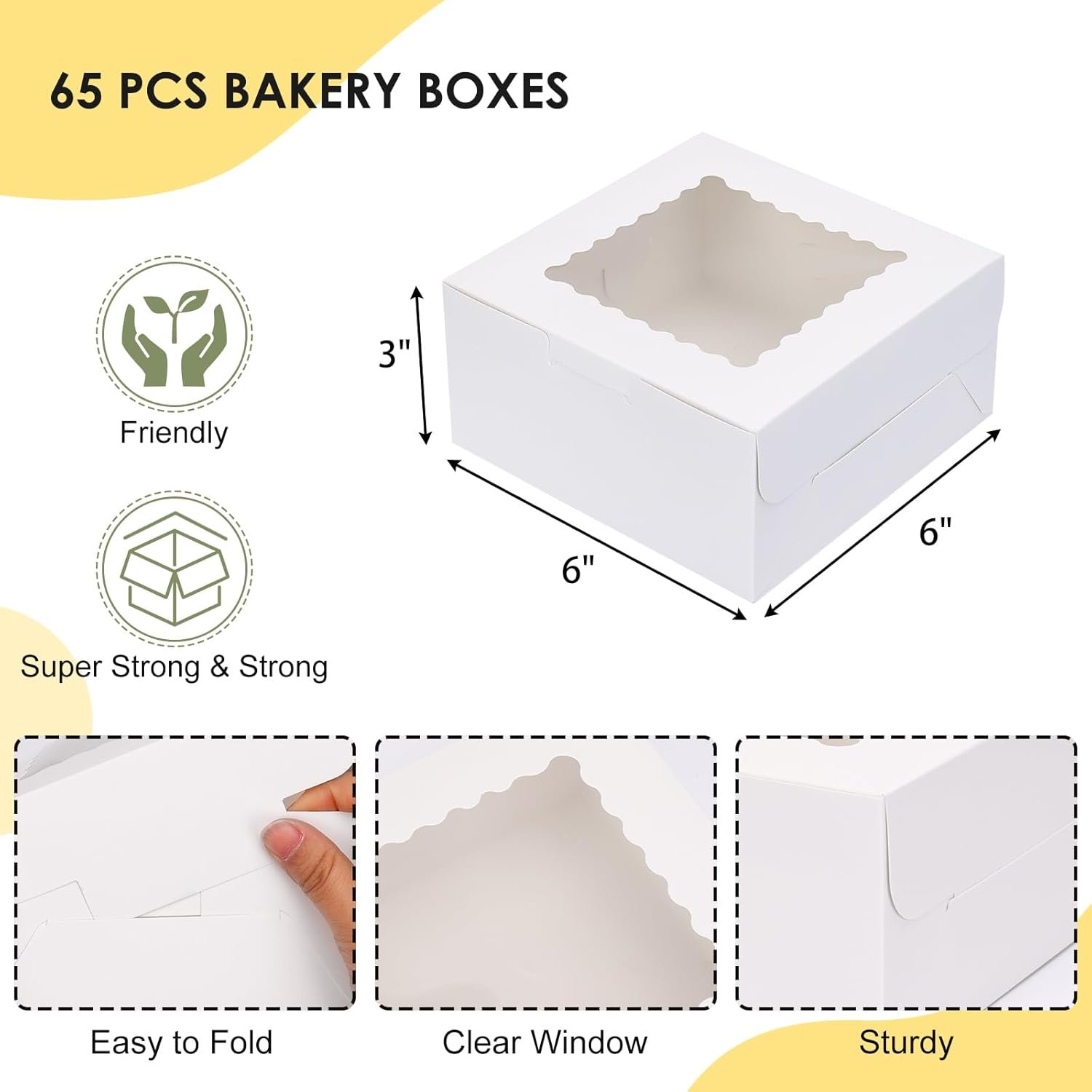 Wholesale 65pcs 6x6x3 Inch White Bakery Boxes with Clear Window for Cookies Cupcakes Pastries Small Pies Chocolate Covered Strawberries Factory