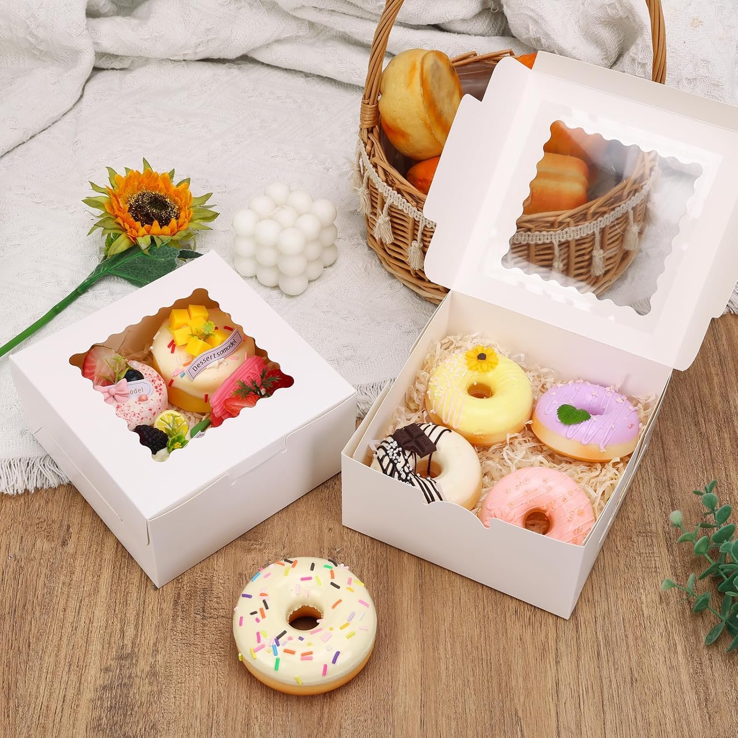 Wholesale 65pcs 6x6x3 Inch White Bakery Boxes with Clear Window for Cookies Cupcakes Pastries Small Pies Chocolate Covered Strawberries Factory